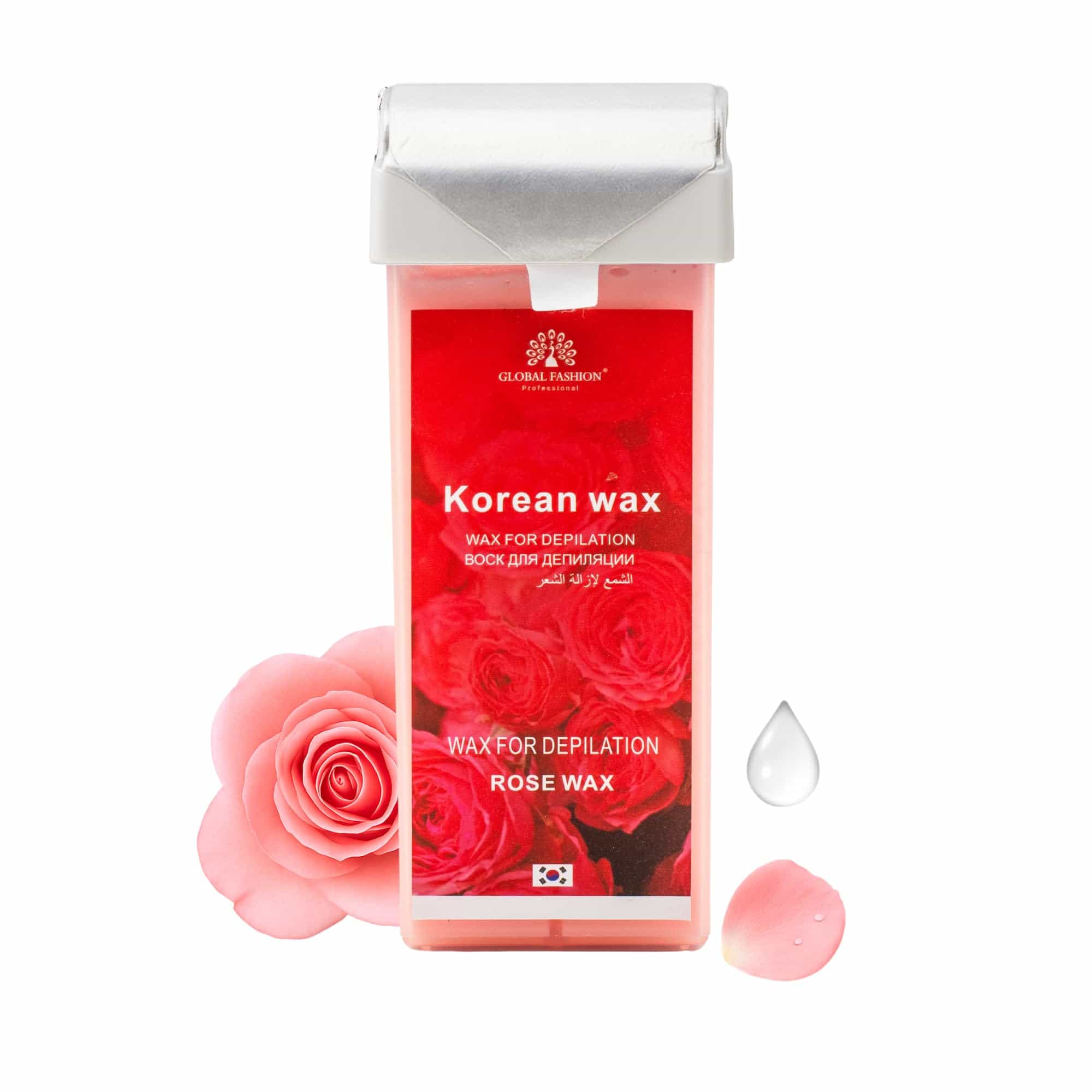 Global Fashion 100ml Roll-On Wax Cartridge – Korean Soothing Depilatory Wax Refill for Women Hair Removal, Long-Lasting, Smooth Glide for Legs, Arms & Body | 12 Scents (100ml, Rose)