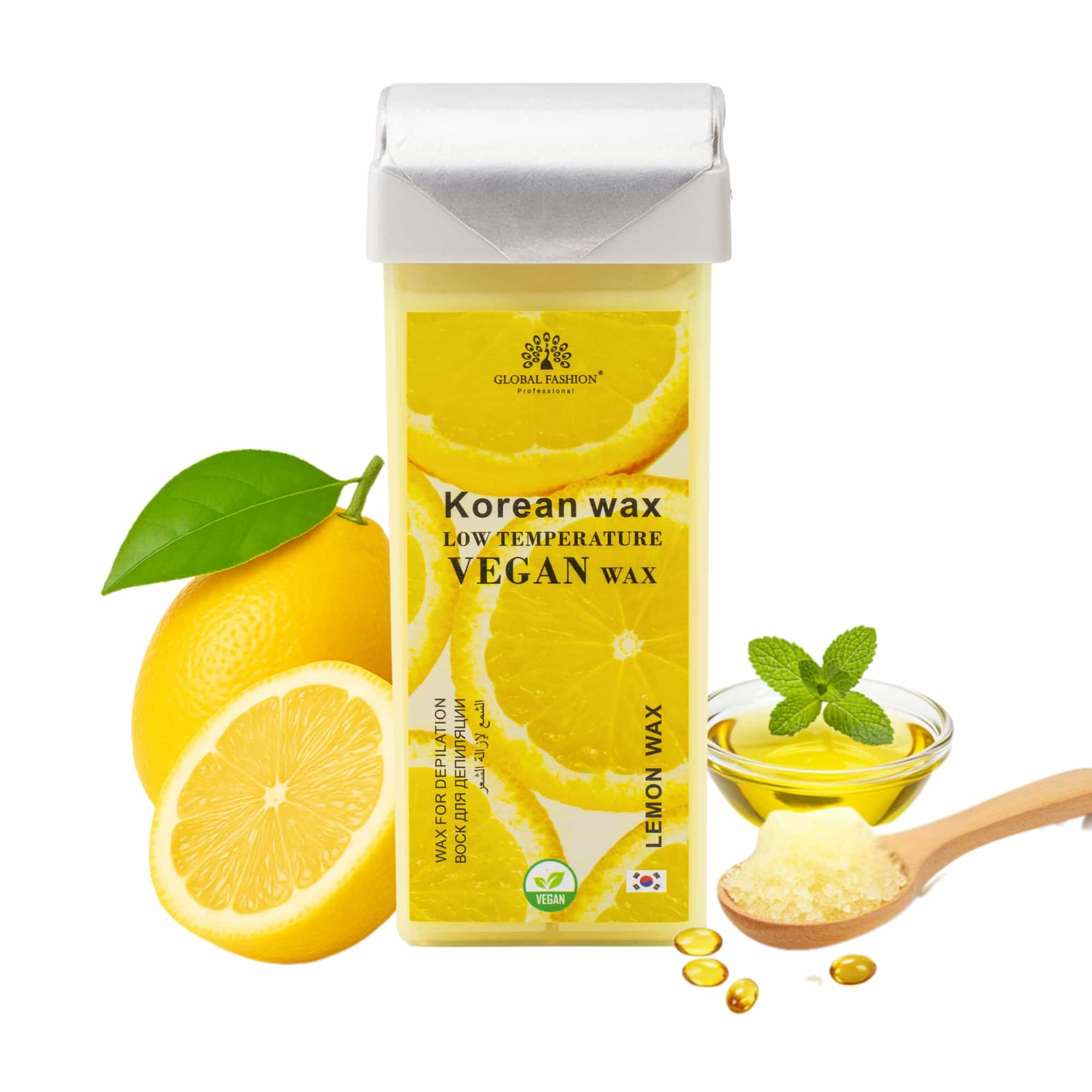Global Fashion 100ml Roll-On Wax Cartridge – Korean Soothing Depilatory Wax Refill for Women Hair Removal, Long-Lasting, Smooth Glide for Legs, Arms & Body | 12 Scents (100ml, Lemo)