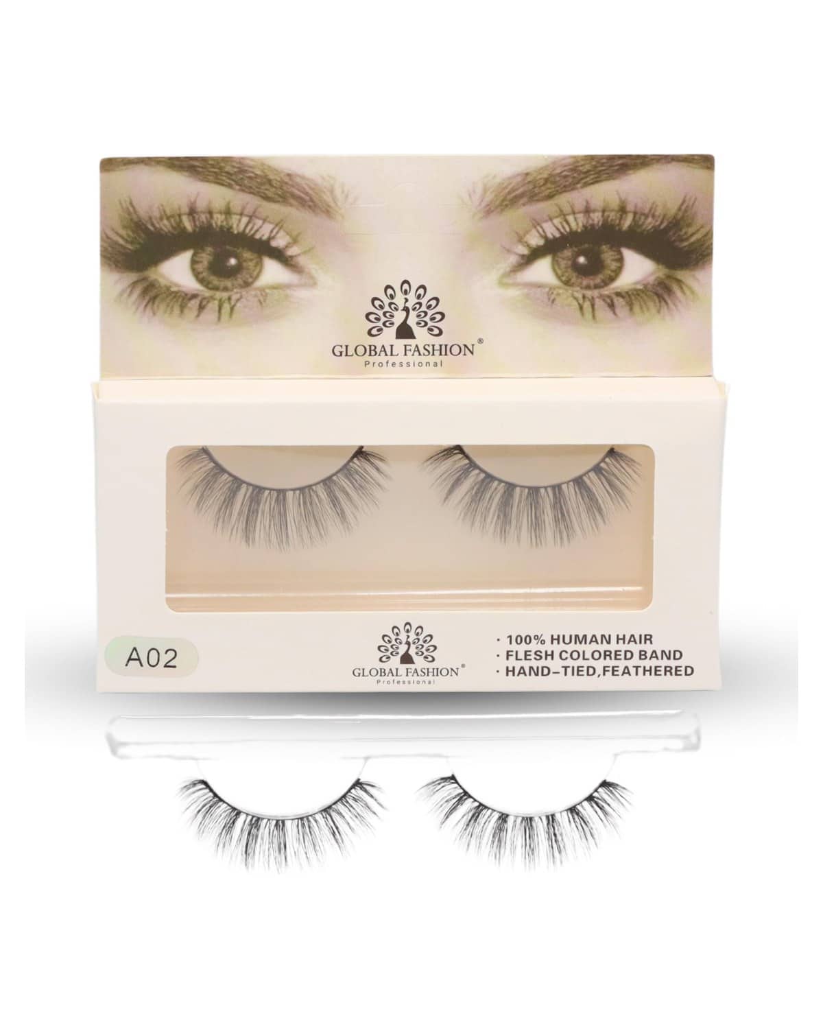 GLOBAL FASHION False Eyelashes Pack - Wispy Natural Look, Mink Fluffy Strips, Cat Eye and Fox Eye Lashes, Reusable, Easy Application, Perfect for Daily Wear & Special Occasions | (Eyelash A02-2Pcs)