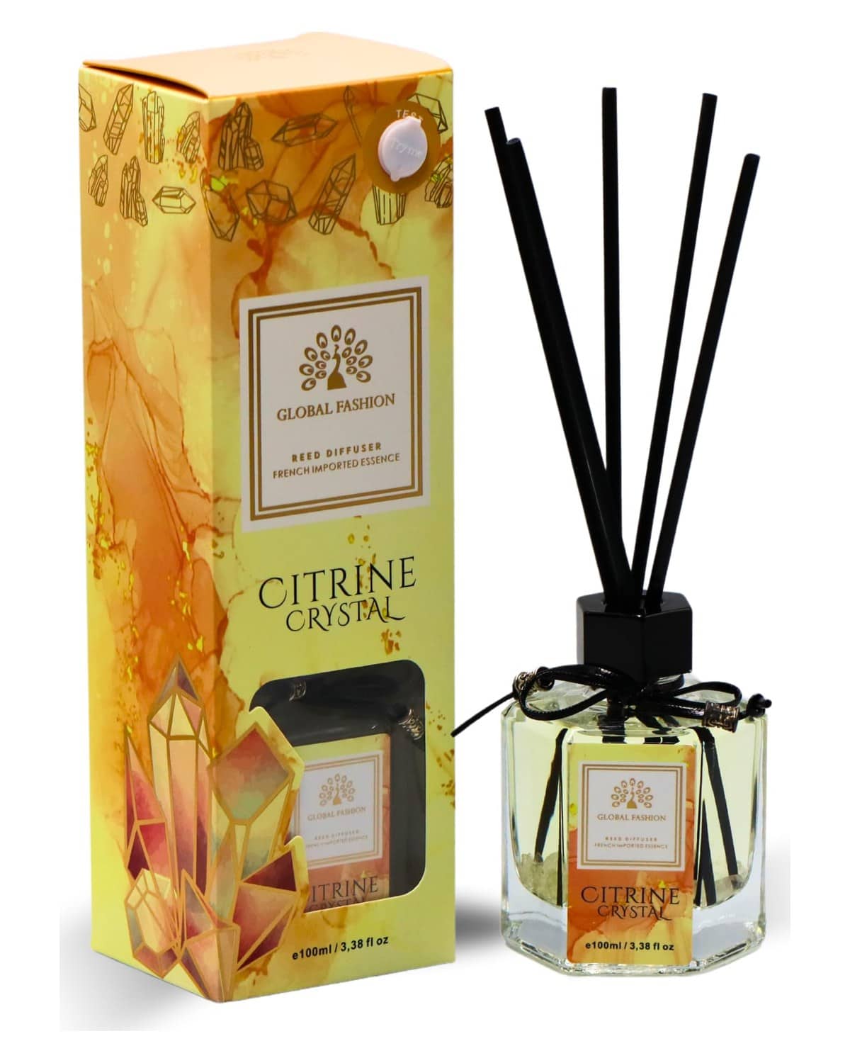 Global Fashion Reed Diffuser - Aromatherapy Reed Diffuser Air Freshener Fragrance - Perfect for Home & Office - 100ml (CITRINE CRYSTAL), 03ABDA