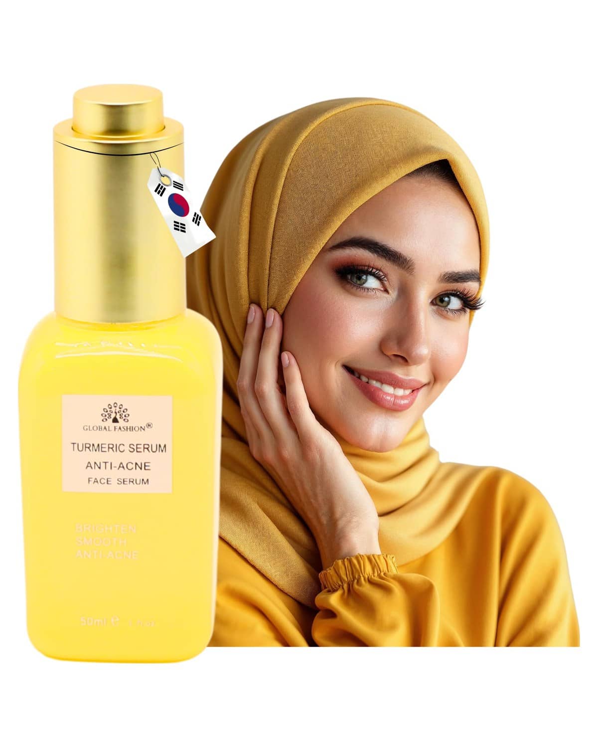 Global Fashion Face Serum 50 ml – Anti-Aging, Brightening & Hydrating – With Vitamin C, Retinol, Hyaluronic Acid, Collagen, AHA BHA, Peptides – Korean Skincare (Turmeric Anti-Acne Face Serum)