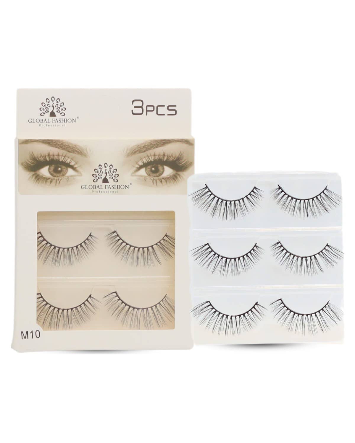 GLOBAL FASHION False Eyelashes Pack - Wispy Natural Look, Mink Fluffy Strips, Cat Eye and Fox Eye Lashes, Reusable, Easy Application, Perfect for Daily Wear & Special Occasions | (Eyelash M10-3Pcs)