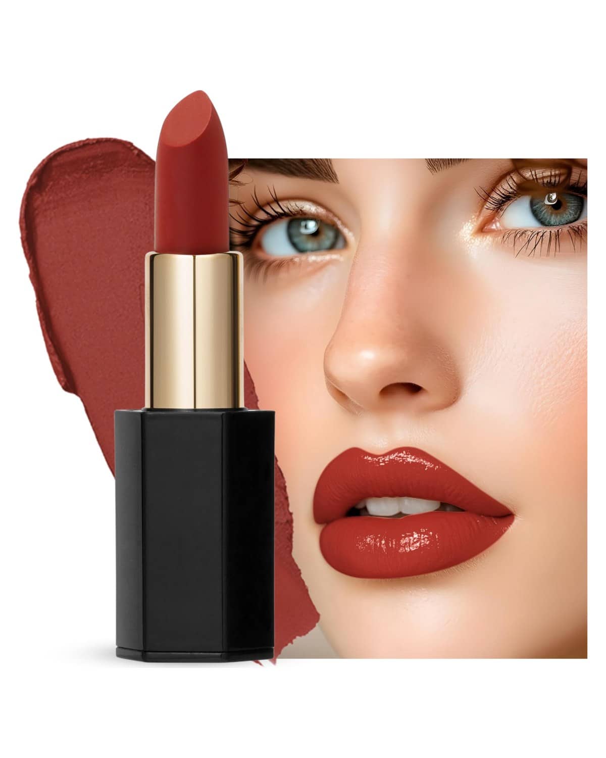 Velvet Moisturizing Matte Lipstick - 24 Long-Lasting Shades, Highly Pigmented, Smudge-Proof, Vegan & Cruelty-Free, Luxe Non-Drying Formula with Velvet Finish (112 Auburn, 3.5g/0.12)