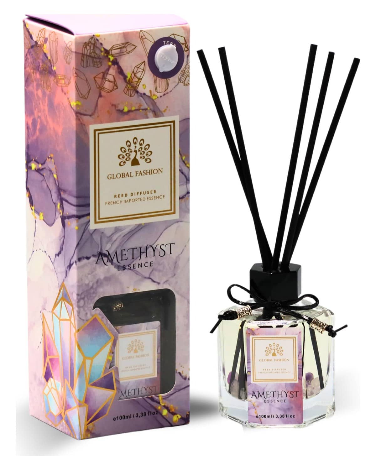 Reed Diffuser with Natural Essential Oils - Long-Lasting Aromatherapy Air Freshener for Home, Office, Bedroom & Gifts | 100ml Premium Fragrance Oil, Relaxing Scented Home Decor (Amethyst Essence)
