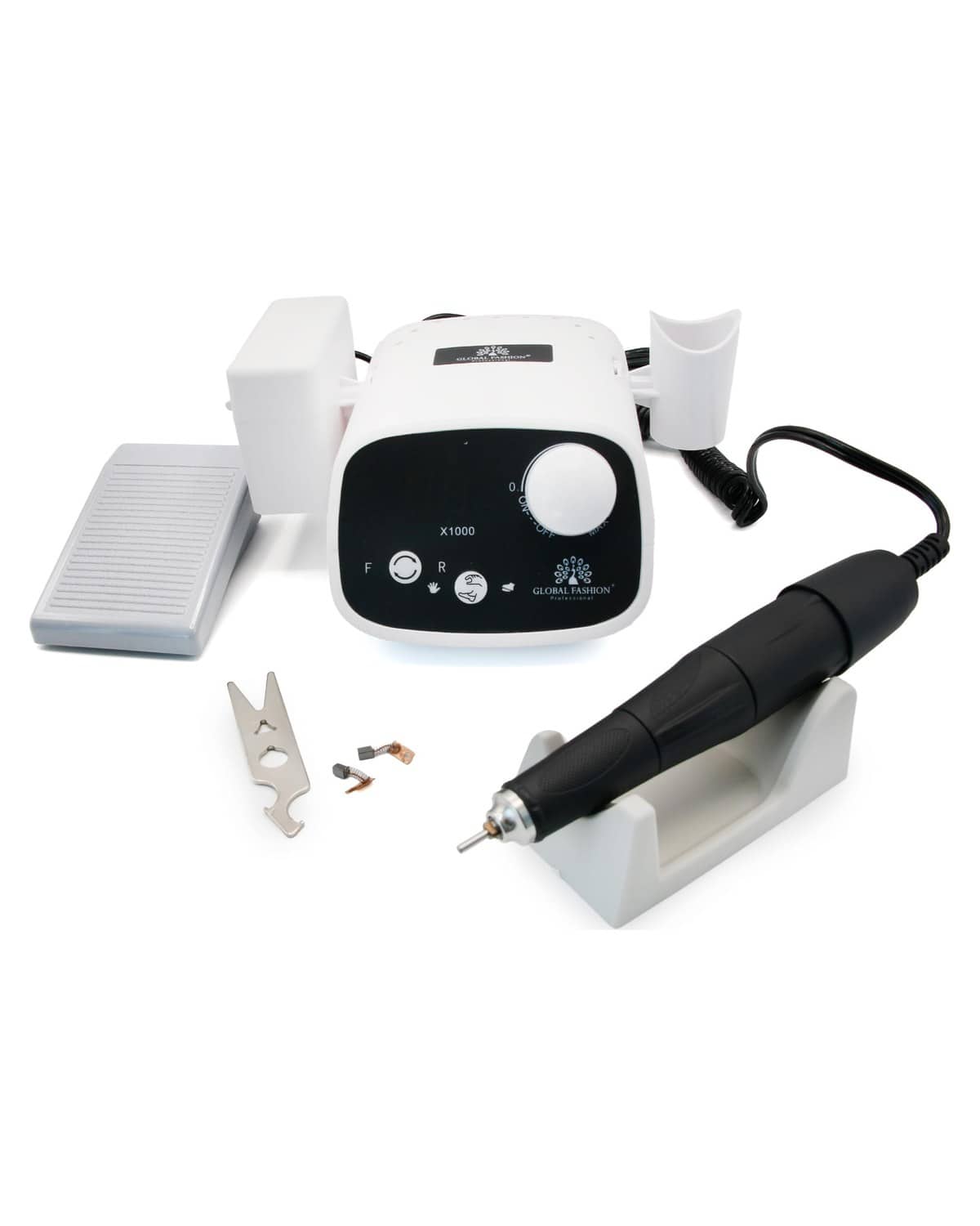 Global Fashion Nail Drill GF-121 – 50000 RPM 80W Professional Manicure Pedicure Polishing Machine for Home and Salon Use, with Foot Pedal, Forward/Reverse Rotation, Quick-Change Bi