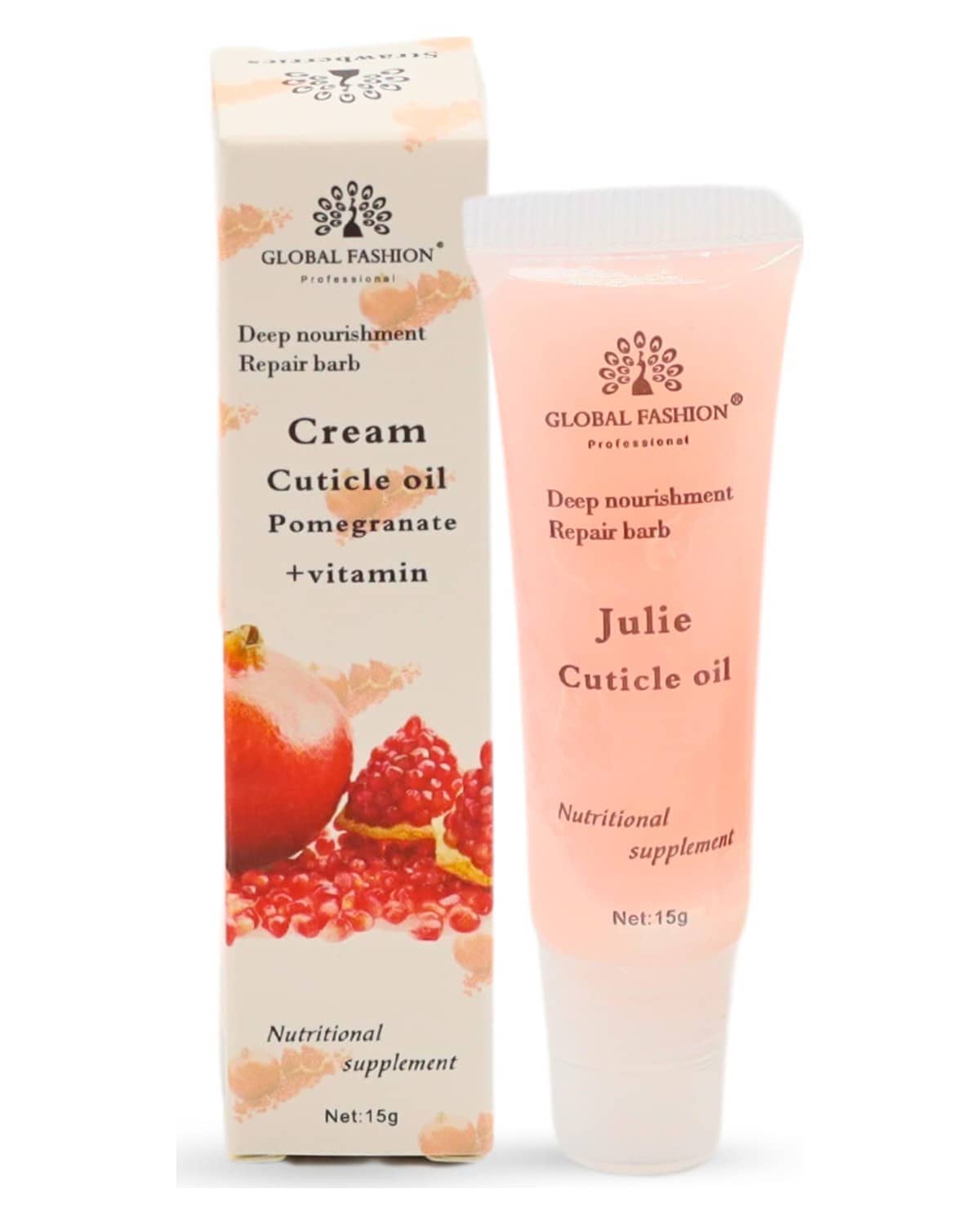 GLOBAL FASHION Professional Global Fashion Cream Cuticle Oil - Cherry Scent + Vitamins - Nourishing Nail & Cuticle Care (Pomegranate + Vitamin)