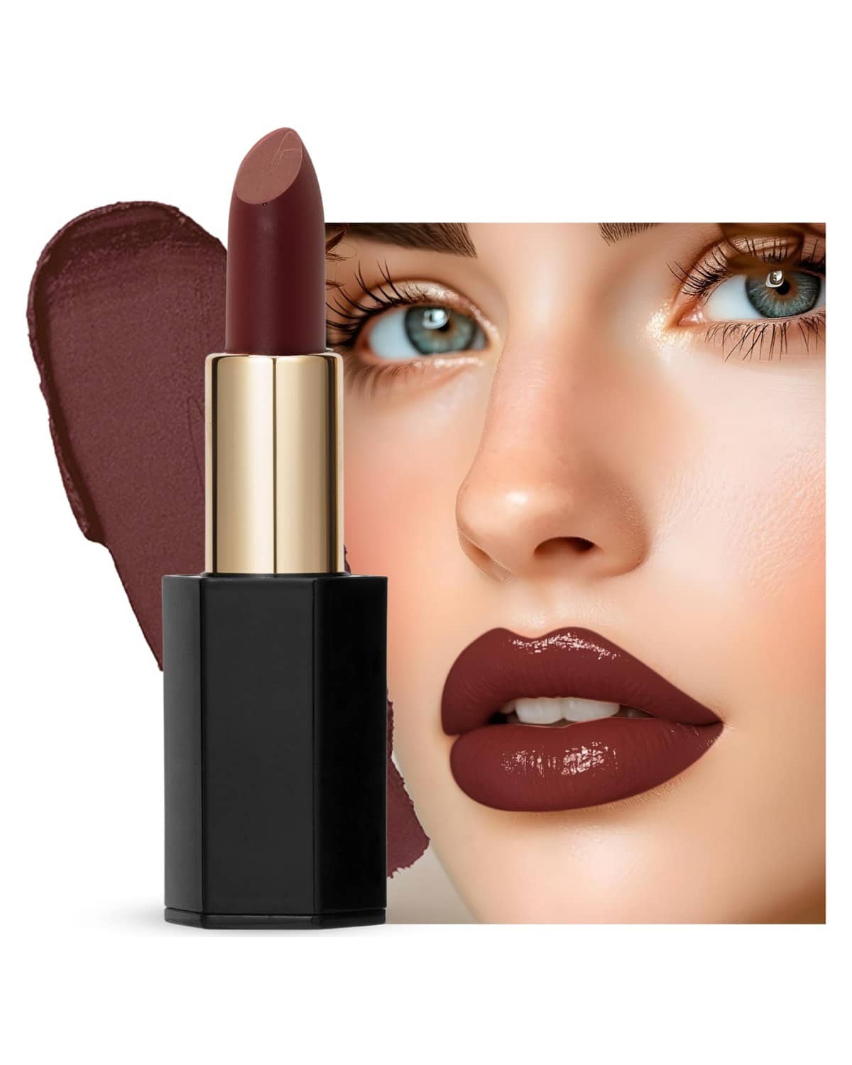 Velvet Moisturizing Matte Lipstick - 24 Long-Lasting Shades, Highly Pigmented, Smudge-Proof, Vegan & Cruelty-Free, Luxe Non-Drying Formula with Velvet Finish (102 Puce Red, 3.5g/0.)
