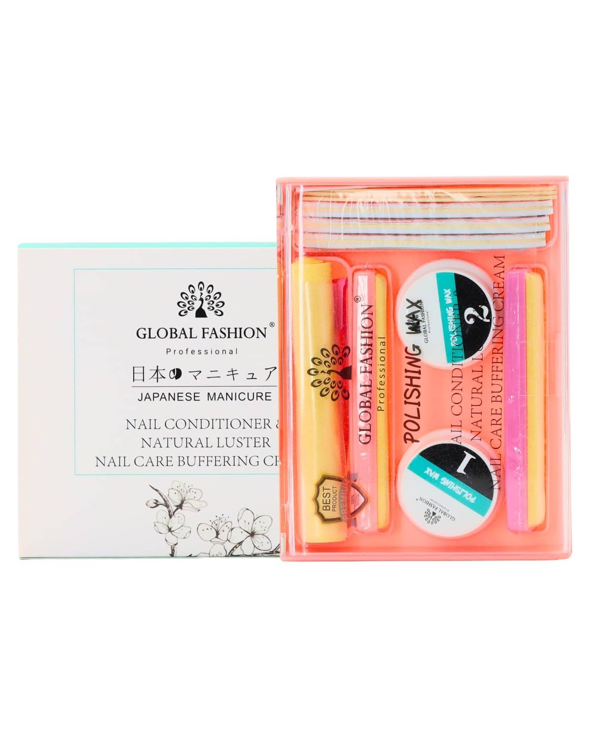 Global Fashion Japanese Manicure Kit - Style Nail Buffing & Polishing Wax & Powder Treatment Set, Natural Nail Conditioner & Strengthener, Salon-Quality, Complete Nail Care Kit