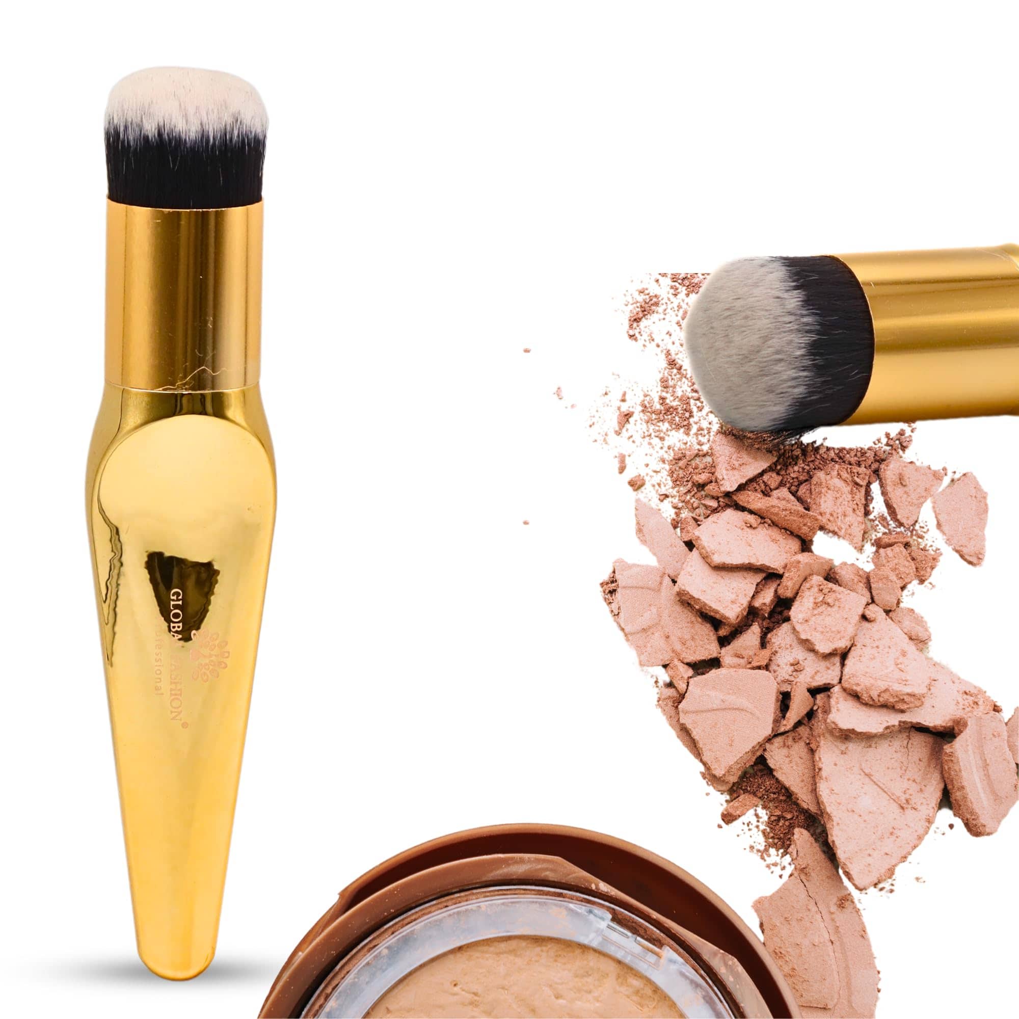 Premium Cone Foundation Brush with Vegan Bristles for Flawless Liquid & Cream Makeup - Buffing, Blending, Concealing - High-Density, Ultra-Soft, Dense Bristles - Golden Handle Airb