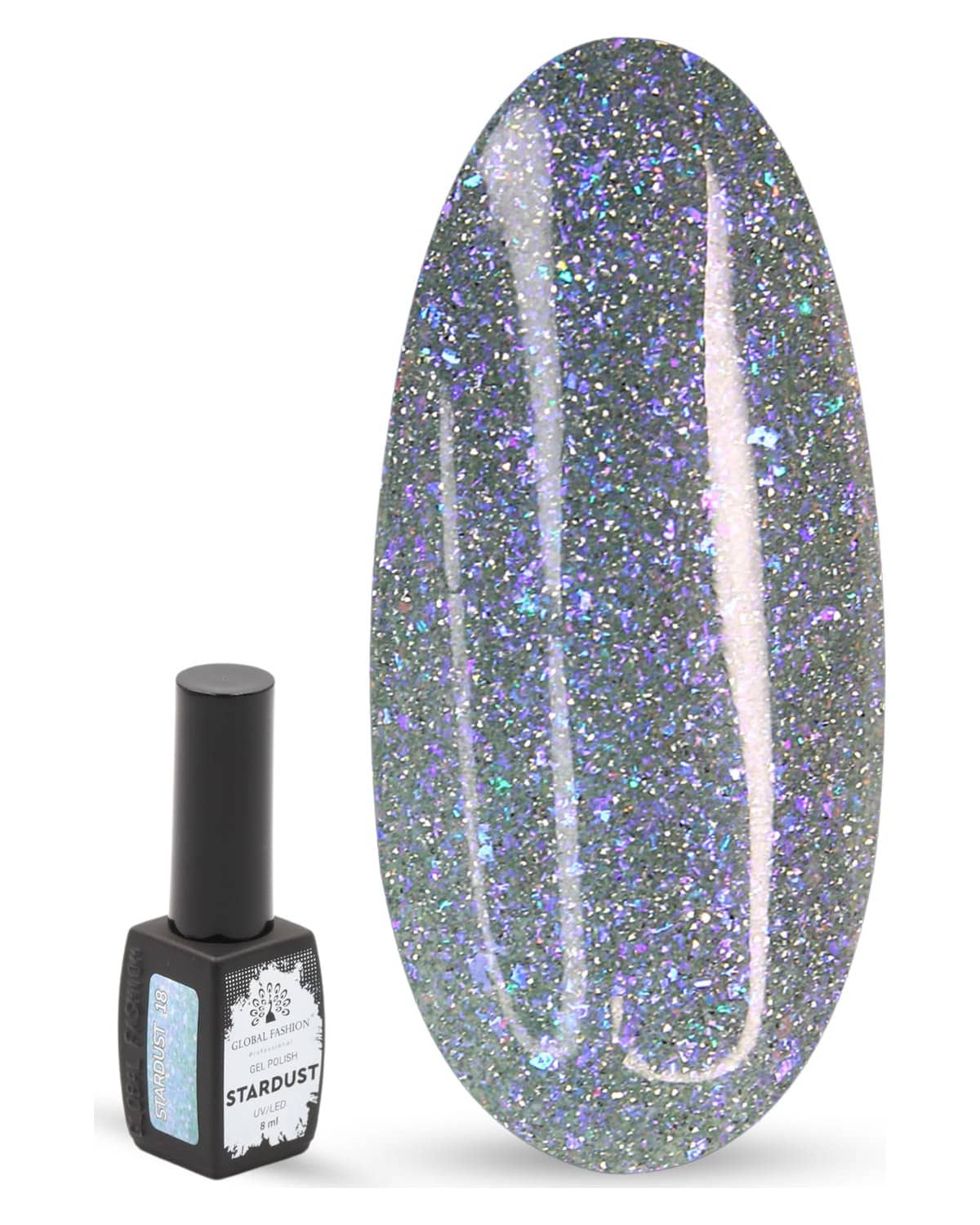 Stardust Gel Nail Polish – 8ml Holographic Glitter Color, Long-Lasting High-Gloss Soak Off UV/LED Gel, Professional Salon Quality & DIY Nail Art for Easy Manicure and Pedicure at Home or Salon (18)