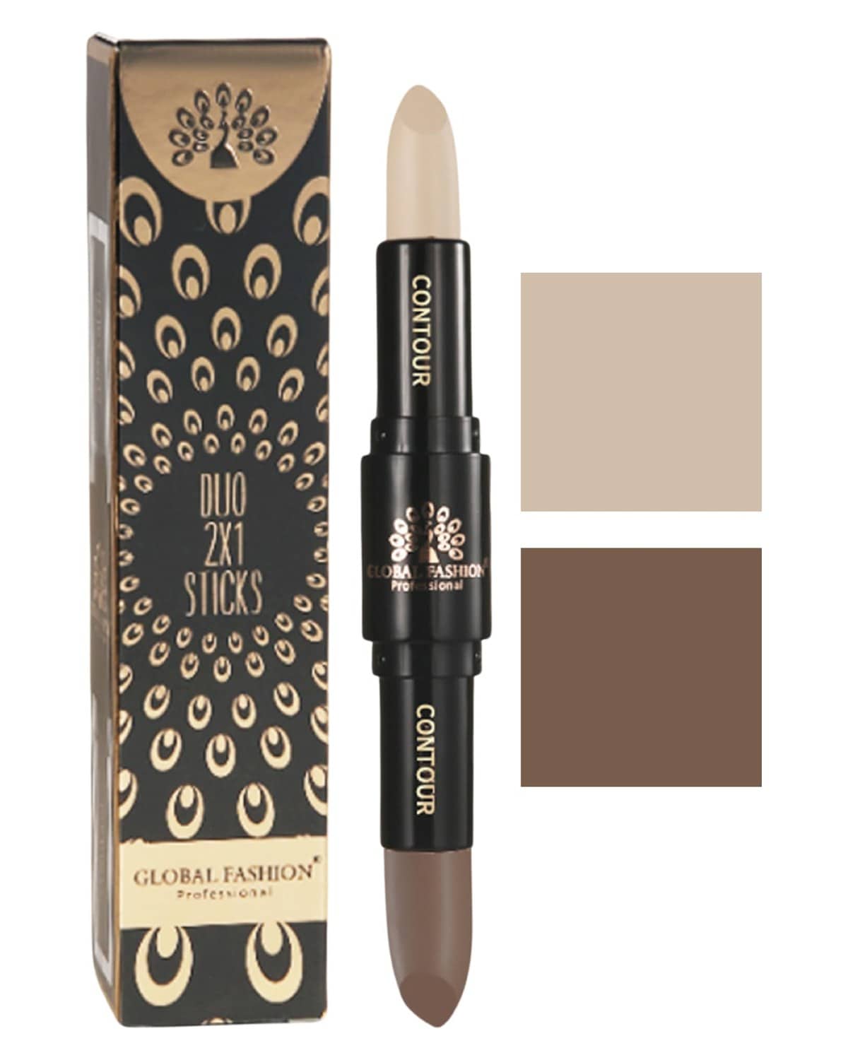 Global Fashion Duo 2‑in‑1 Contour & Highlight Stick - 4 Shades, Dual‑Ended Cream to Powder Sculpting Pen, Waterproof Long-Lasting Formula for Face, Nose & Cheekbones (GC02 - Vanill)