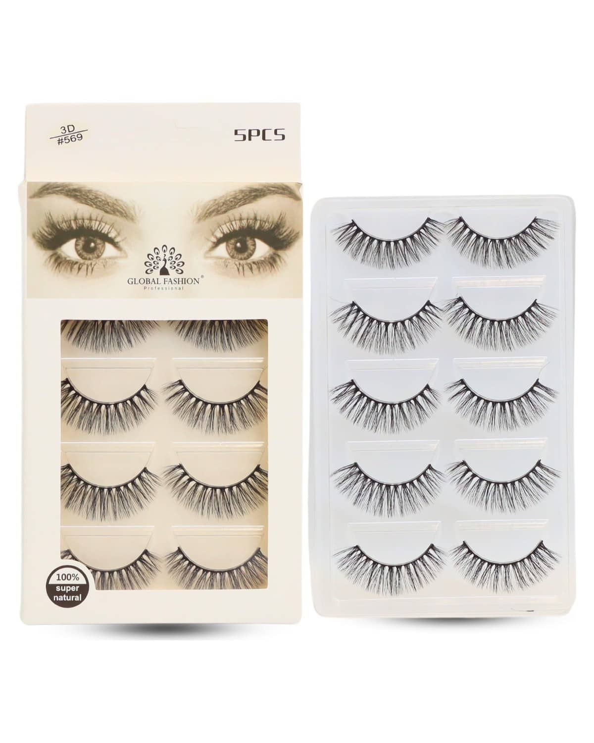 False Eyelashes Pack - Wispy Natural Look, Mink Fluffy Strips, Cat Eye and Fox Eye Lashes, Reusable, Easy Application, Perfect for Daily Wear & Special Occasions | (Eyelash 3D #569-5Pcs)