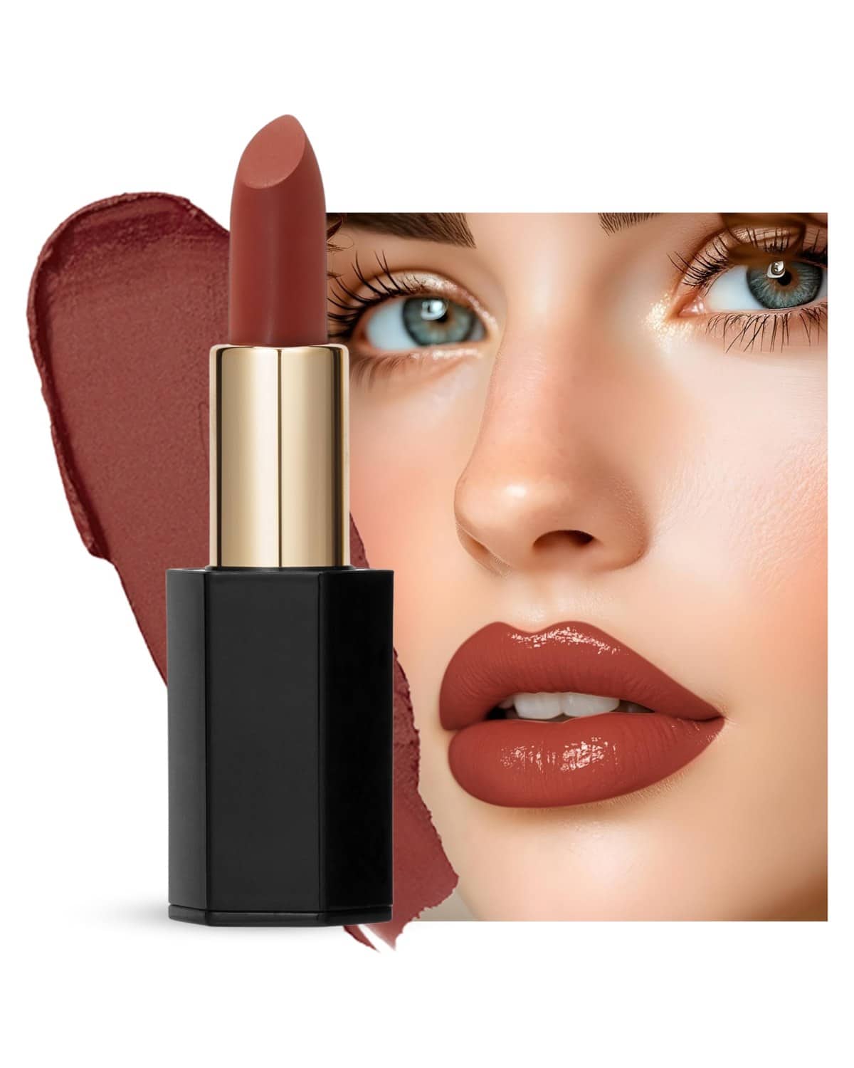Velvet Moisturizing Matte Lipstick - 24 Long-Lasting Shades, Highly Pigmented, Smudge-Proof, Vegan & Cruelty-Free, Luxe Non-Drying Formula with Velvet Finish (124 Aged Brandy, 3.5g)