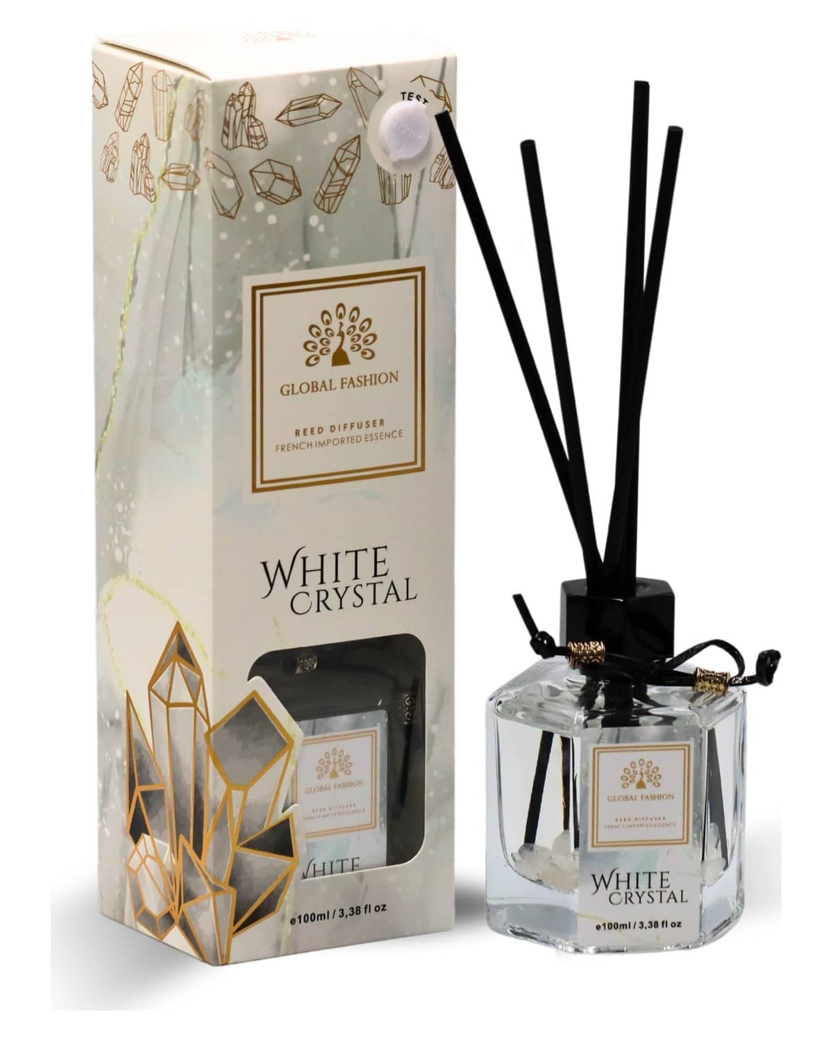 Luxury Reed Diffuser 100ml | French Imported Essence Eco-Friendly Home Decor Aromatherapy Gift Set | Long-Lasting Floral Earthy Scent for Relaxation White Crystal
