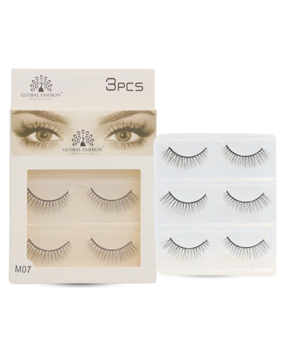 GLOBAL FASHION False Eyelashes Pack - Wispy Natural Look, Mink Fluffy Strips, Cat Eye and Fox Eye Lashes, Reusable, Easy Application, Perfect for Daily Wear & Special Occasions | (Eyelash M07-3Pcs)