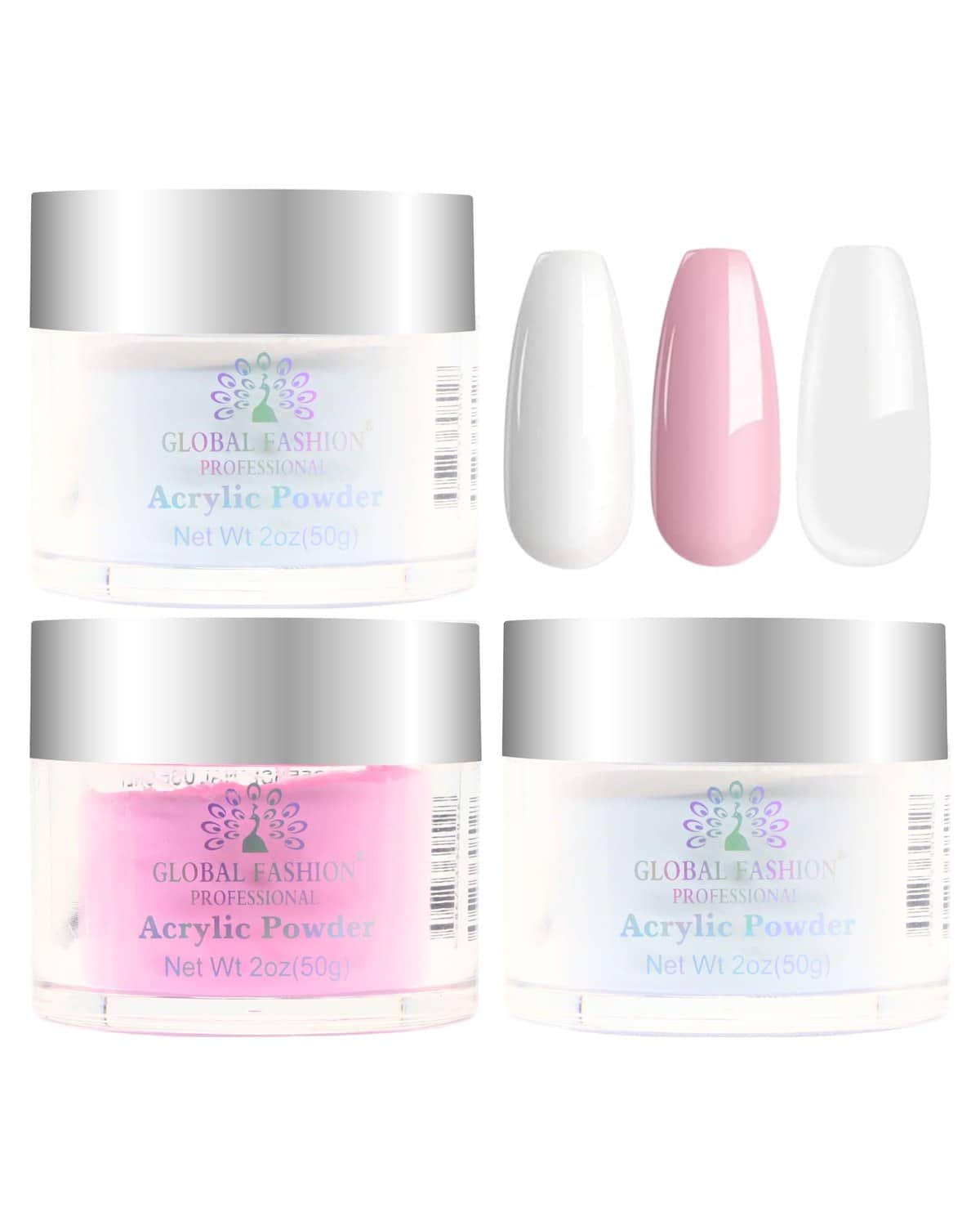 Acrylic Powder - Clear Finish, Strong Adhesion, Bubble-Free, Non-Yellowing, For Nail Extensions, Overlays, 3D & French Nails, Low-Odor, Fast-Setting, Professional Salon-Quality Formula (Set of 3, 50g)