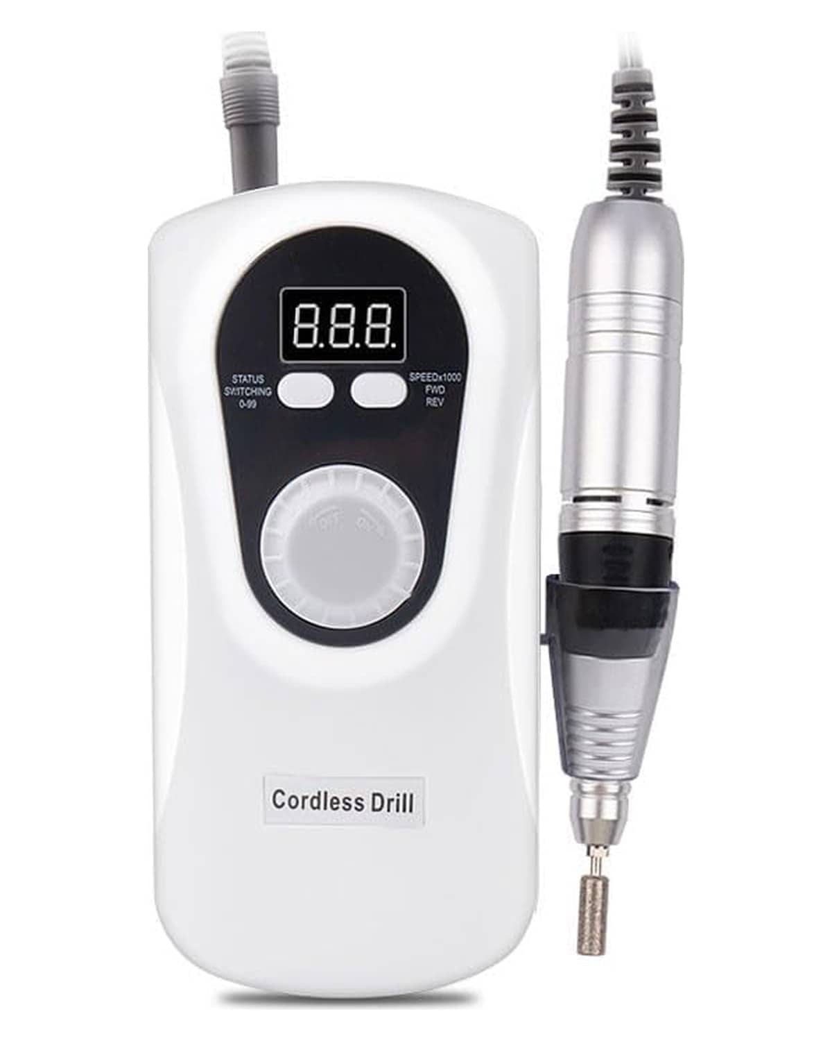 Electric Nail Drill Kit - 30,000 RPM, Portable Manicure Set - Powerful Motor, Lightweight Design, Variable Speed, Forward/Reverse Rotation, Low Noise, 6-Piece Set - CJ-DM001 (White)