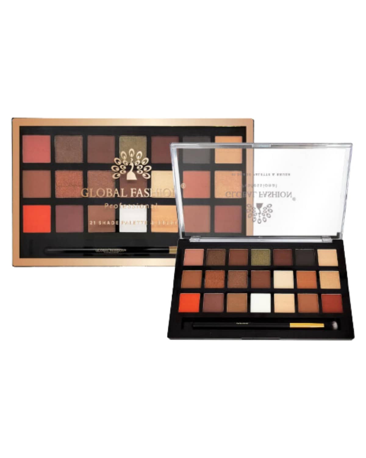 Global Fashion Professional 21-Color Eyeshadow Palette – High Pigment Matte & Shimmer Shades, Long-Lasting, Blendable Makeup Palette with Brush for Day & Night Looks, All Skin Tone