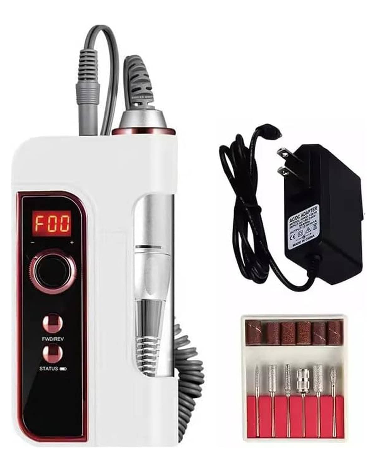 Global Fashion Rechargeable Portable Electric Nail Drill Machine (E-File) for Salon & Home Use - 35,000 RPM for Manicure, Pedicure, Acrylic & Gel Removal, Adjustable Speed - BLUEQUE-BQ301 (White)