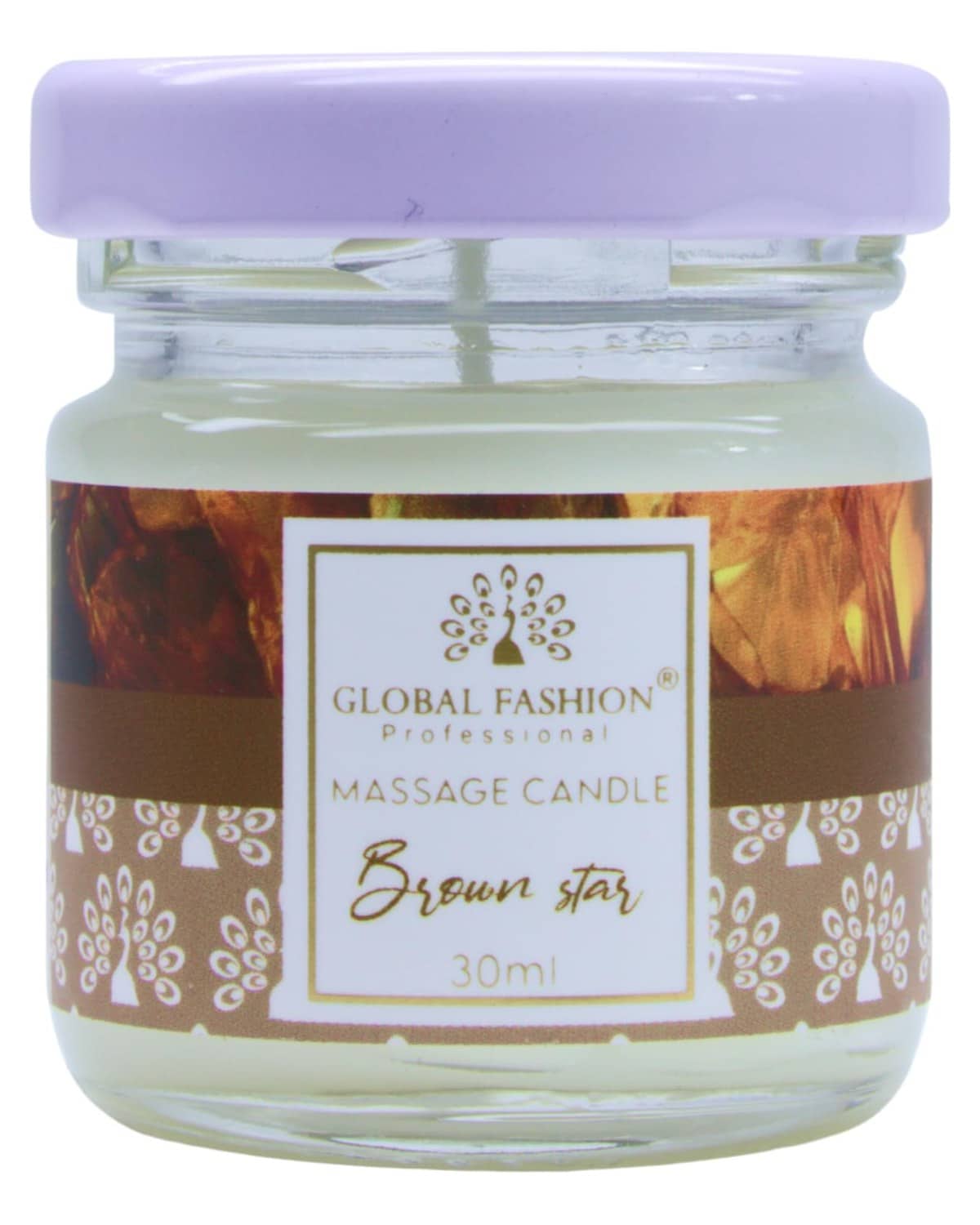Global Fashion Massage Candle 30 ml - Luxury Body & Massage Oil Candle, Warm Skin-Oil Candle for Home Spa, Couples & Personal Use - Vegan Soy Wax, Home Scented Aromatherapy Gift-Ready (Brown Star)