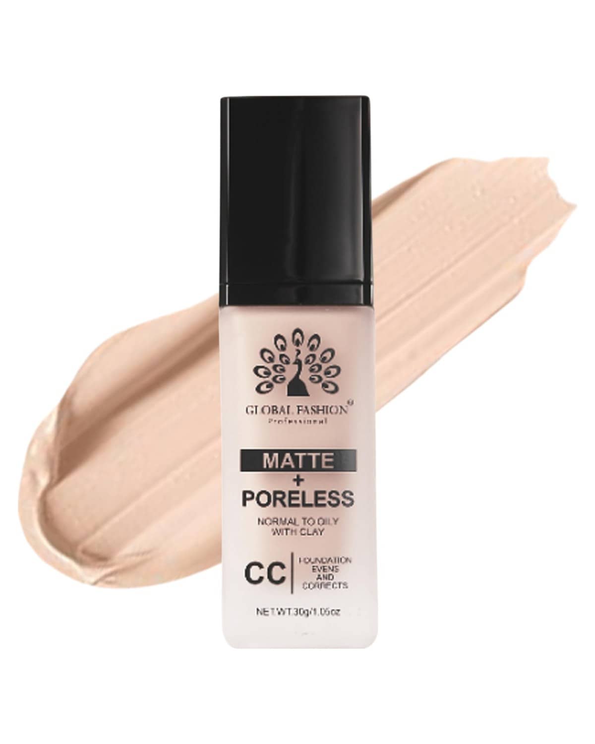 Global Fashion Matte & Poreless CC Foundation - 8 Shades, Oil‑Control, Clay‑Infused Tone‑Perfecting SPF - Free Cream, Lightweight, Buildable Coverage for Normal Oily Skin (G014 - H)
