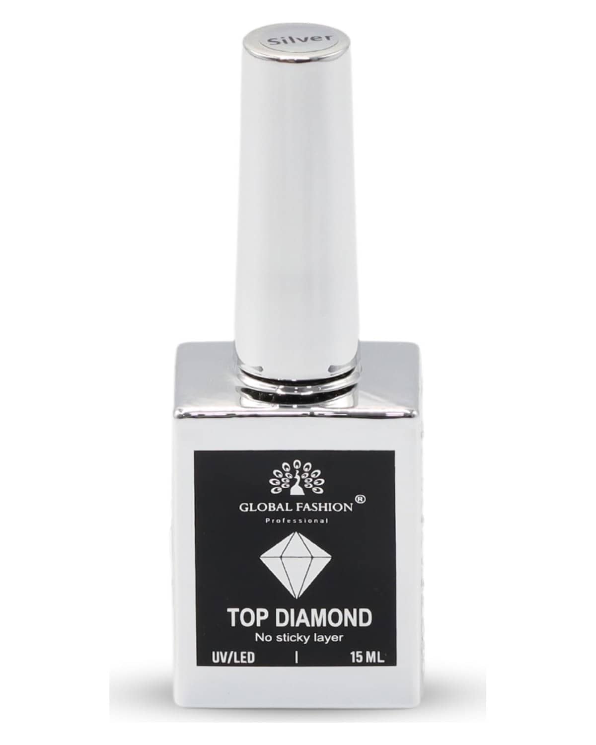 Top Diamond Universal Coat, Non Stick, Long Lasting, Fast Dying, High Gloss Finish, Halal Nail Polish, Top Nail Care, Clear Top Coat (Top Diamond Silver)