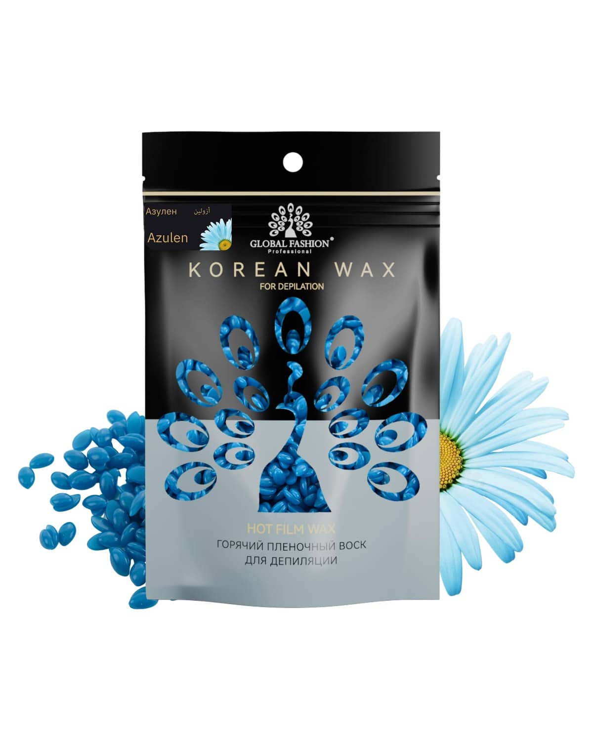 Korean Hot Film Hard Wax Beans for Painless Hair Removal – 12 Variants Stripless Korean Waxing Beads for Bikini, Legs, Face, Body – All Skin Types (500g, AZULEN)