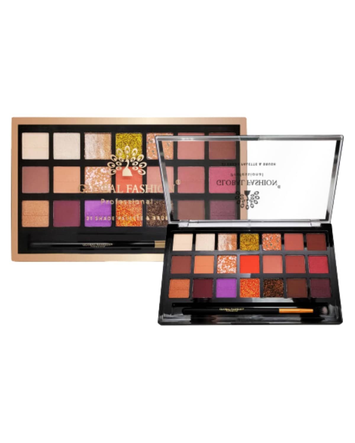 Global Fashion Professional 21-Color Eyeshadow Palette – High Pigment Matte & Shimmer Shades, Long-Lasting, Blendable Makeup Palette with Brush for Day & Night Looks, All Skin Tone