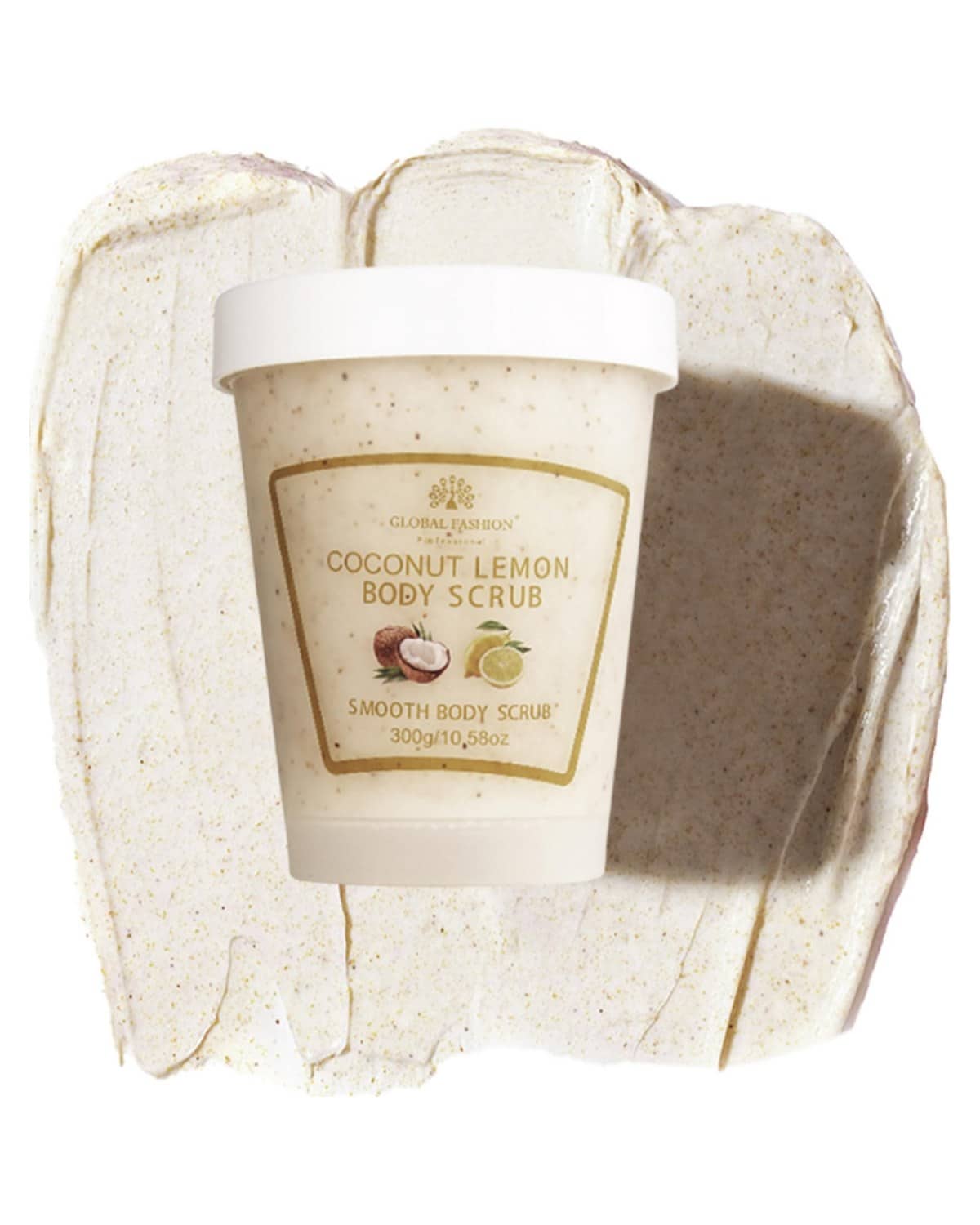 Global Fashion Smooth Body Scrub - Natural Exfoliating & Moisturizing Body Scrub with Collagen & Vitamin E – Deep-Cleansing, Nourishing & Brightening Skin (300 g, Coconut + Lemon)