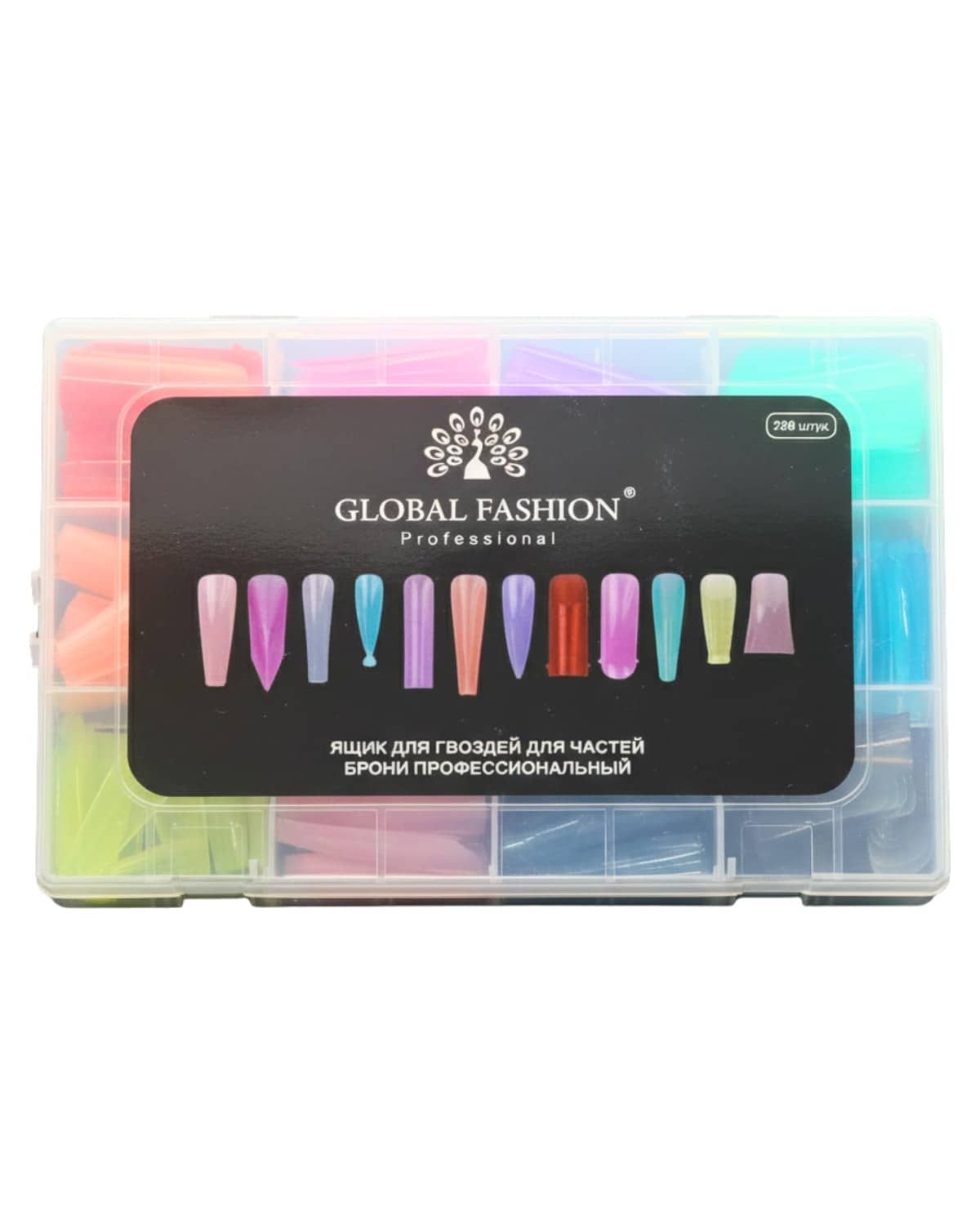 Global Fashion 288 pcs Colored Nail Tips Set, Full Cover Nail Extension Tips in Multiple Shapes & Sizes, ABS Material, Flexible & Reusable Tips for Acrylic, PolyGel, UV/LED Nail Art & DIY Manicure