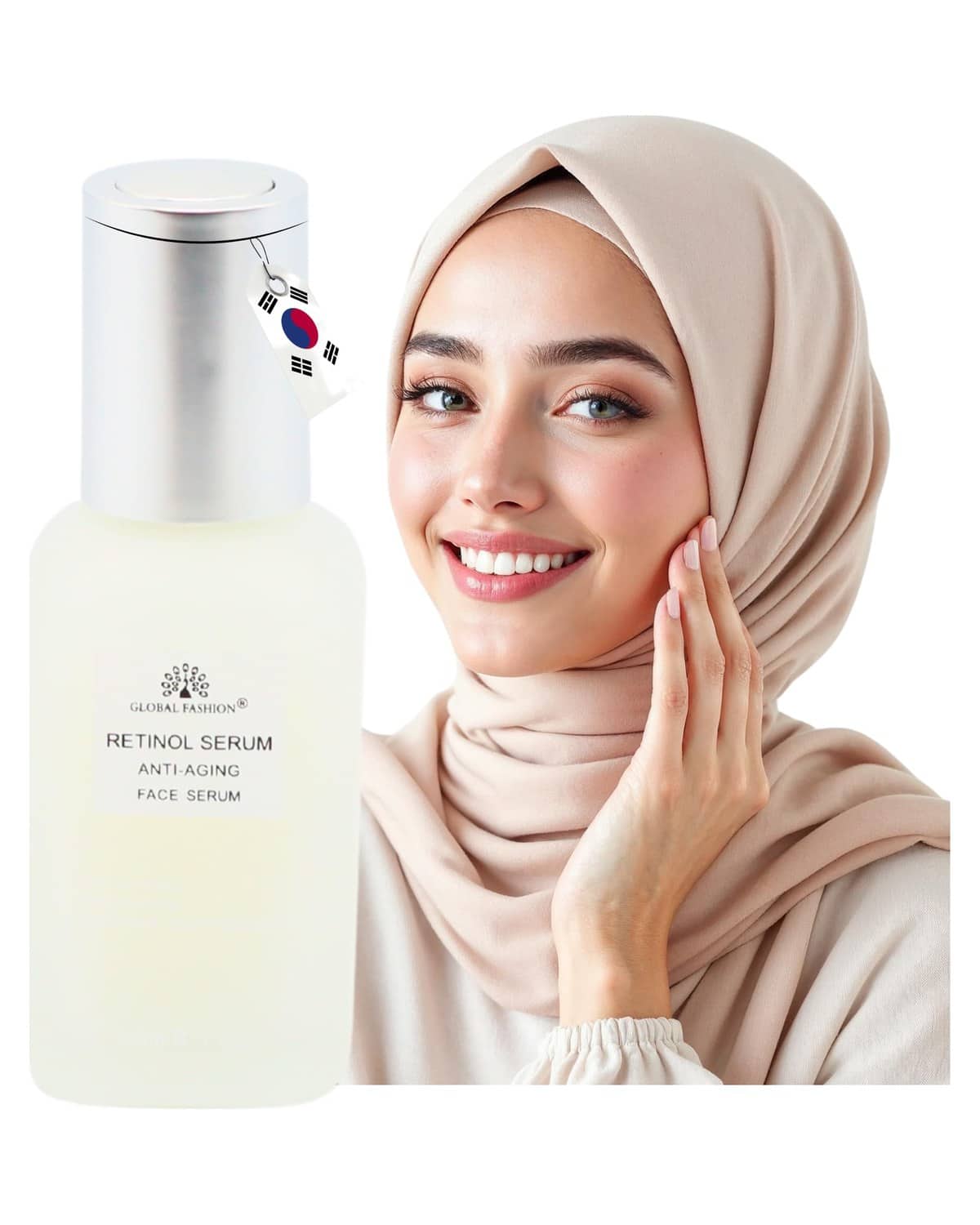 Global Fashion Face Serum 50 ml – Anti-Aging, Brightening & Hydrating – With Vitamin C, Retinol, Hyaluronic Acid, Collagen, AHA BHA, Peptides – Korean Skincare (Retinol Anti-Aging)