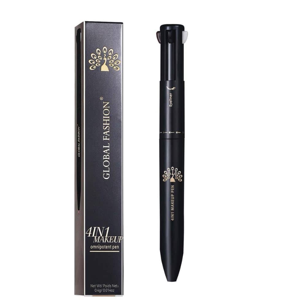 4-in-1 Makeup Pen – Eyebrow Pencil, Black Eyeliner, Lip Liner & Highlighter | Retractable, Waterproof, Smudge-Proof, Long-Lasting Beauty Stick for Quick Touch-Ups (Shade 2)