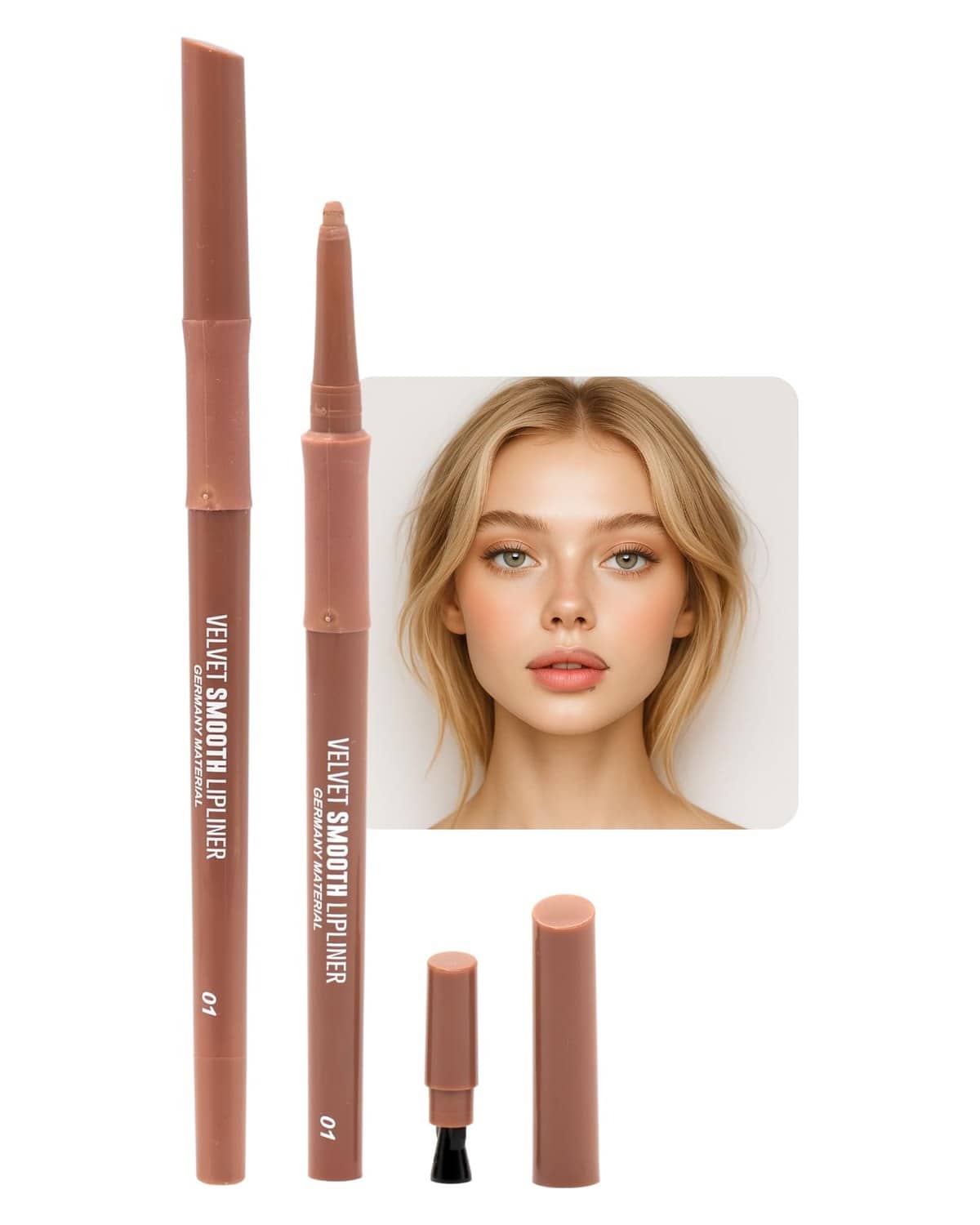 Velvet Smooth Lipliner | Mechanical Twist-Up Pencil, Long-Lasting Velvet-Matte, Waterproof & Smudge-Proof, Precision Lip Contour, Creamy Vegan Formula (1 - Antique brass)