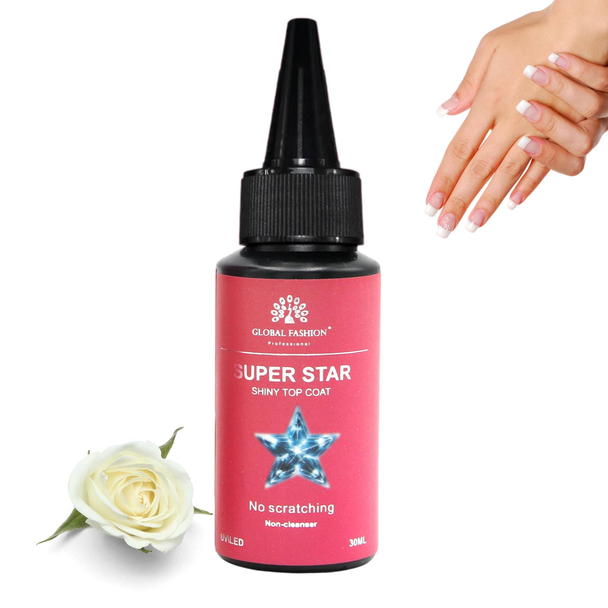 Global Fashion SuperStar Topcoat Gel Nail Polish - Strengthen & Enhance Natural Nails, Quick-Dry, Long-Lasting Shine, Perfect for Gel Manicures, No-Chip Protection (Shiny, 30ml)