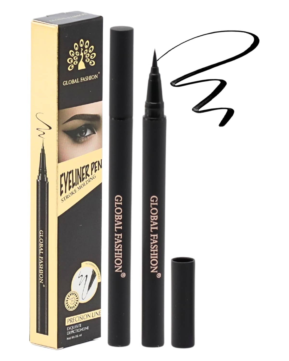 Global Fashion Pro Waterproof Stroke Molding Eyeliner Pen – Smudge-Proof, Long-Lasting Liquid Eyeliner with Ultra-Fine Precision Tip for Sharp Cat-Eyes, Jet Black Quick-Dry Matte F
