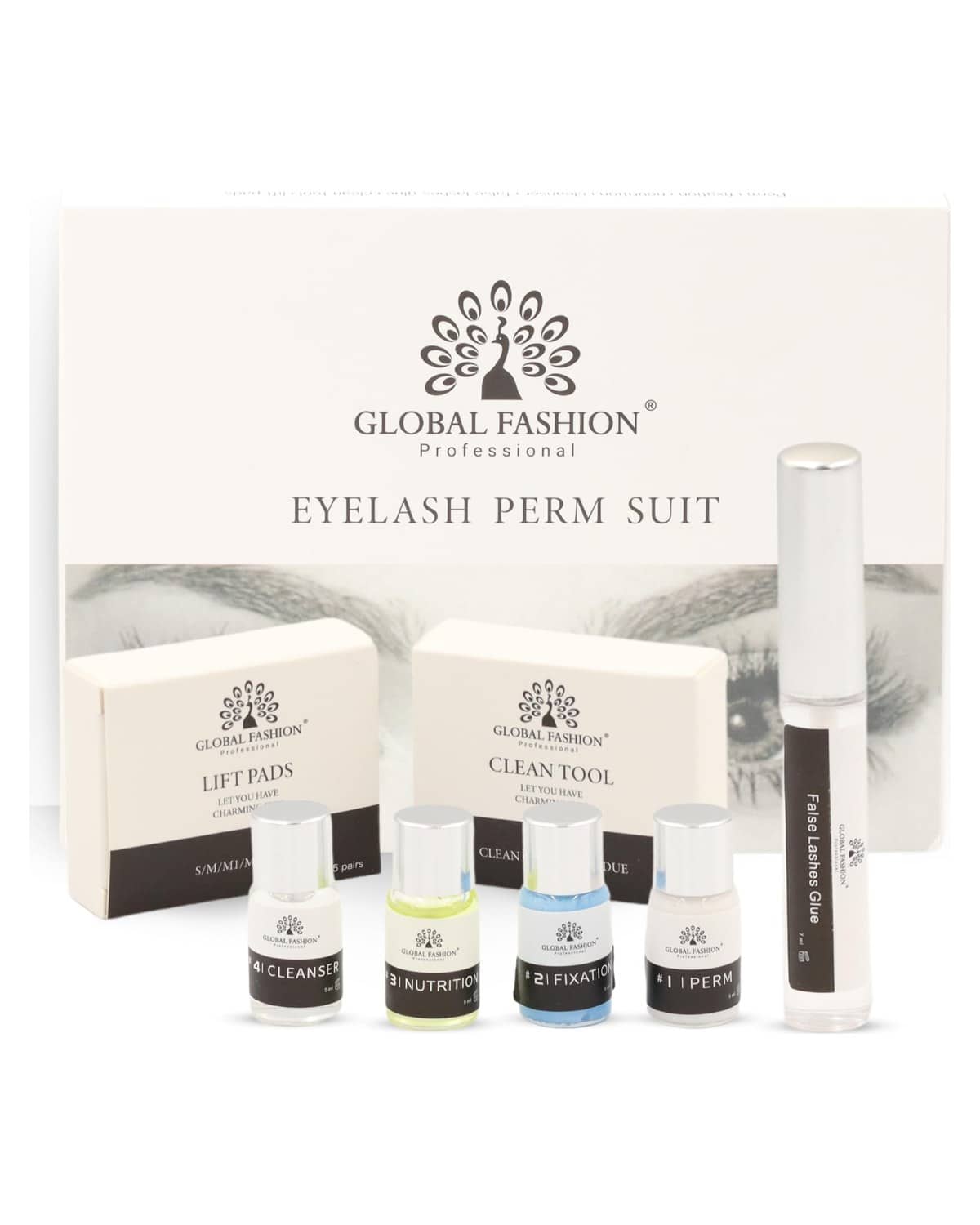 GLOBAL FASHION Eyelash Perm Suite - Professional Eyelash Curling Kit - Gentle Ingredients, 3 Patch Sizes (S, M, L) - Easy Instructions - Salon or Home Use - Natural-Looking Long-Lasting Curl |