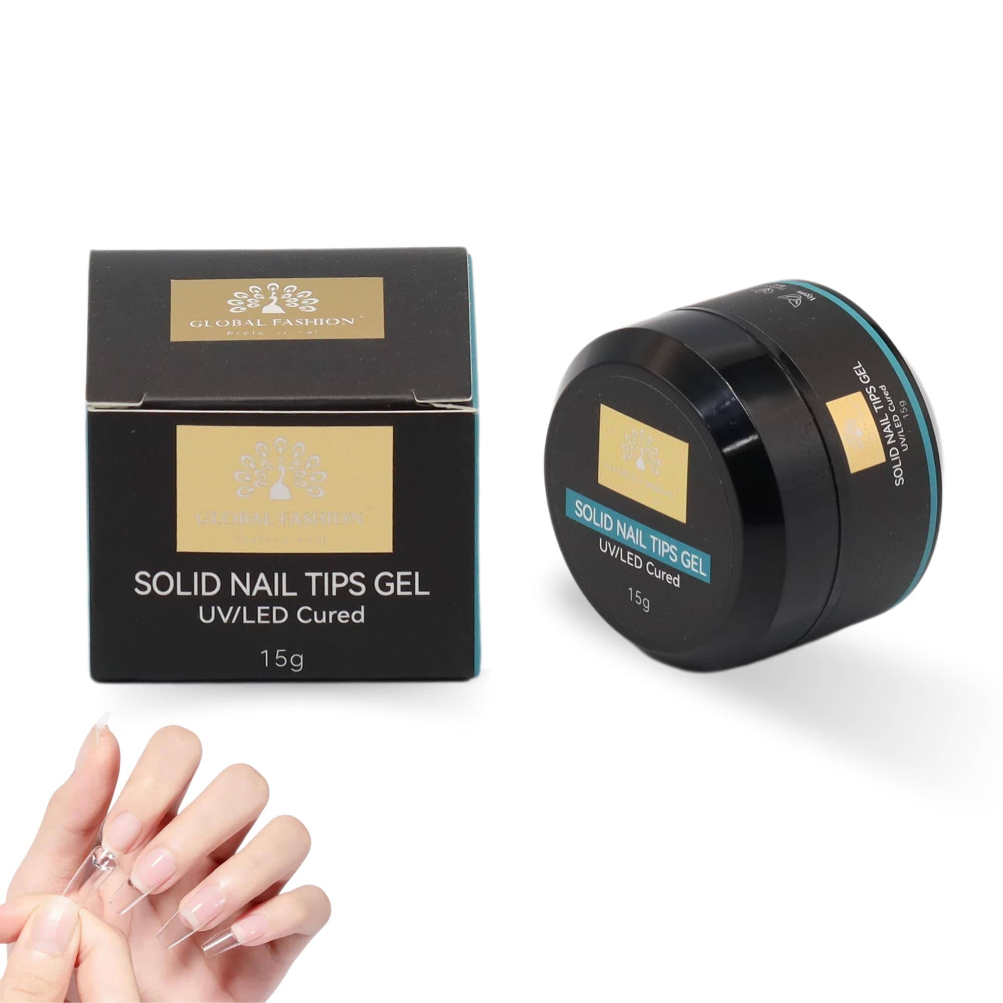 Global Fashion Solid Nail Tips Gel 15g - UV/LED Curable, Strong Adhesion for Nail Extensions, Non-Whitish, No Slip, Long-Lasting Nail Glue Gel for Acrylic & Press-On Nails (Clear, 15g)
