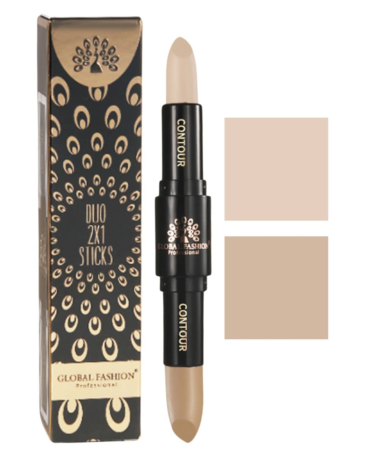 Global Fashion Duo 2‑in‑1 Contour & Highlight Stick - 4 Shades, Dual‑Ended Cream to Powder Sculpting Pen, Waterproof Long-Lasting Formula for Face, Nose & Cheekbones (GC01 - Dust S)