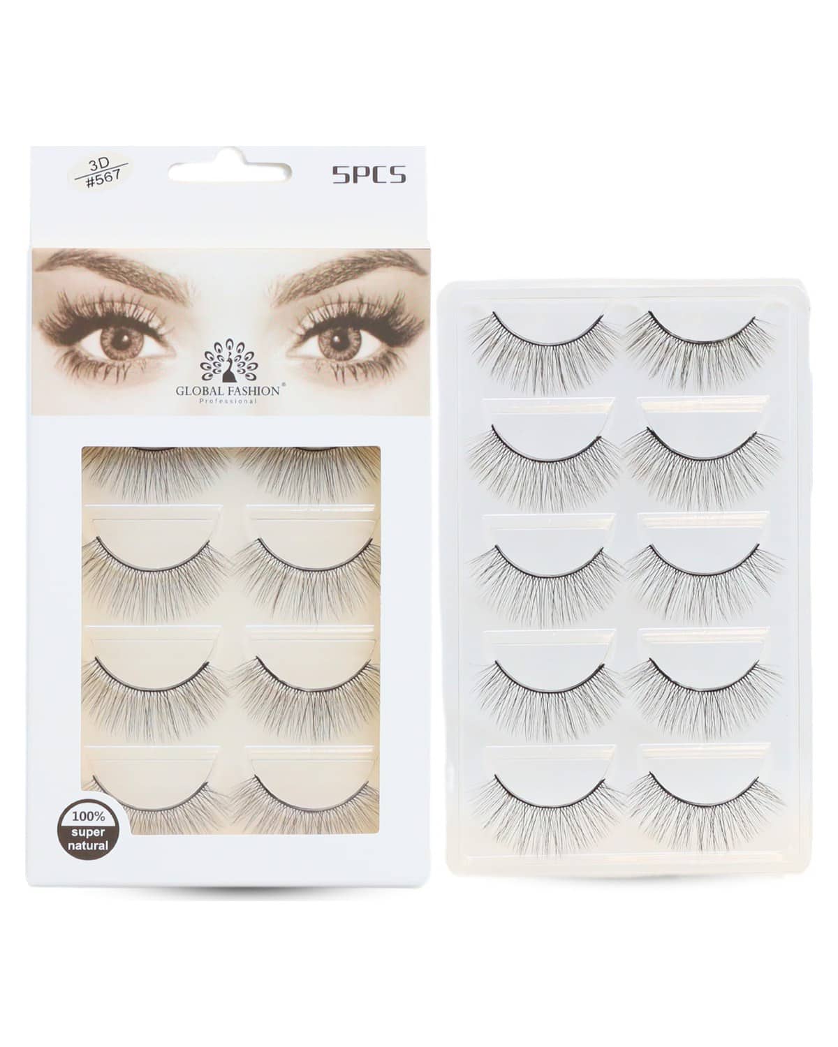 False Eyelashes Pack - Wispy Natural Look, Mink Fluffy Strips, Cat Eye and Fox Eye Lashes, Reusable, Easy Application, Perfect for Daily Wear & Special Occasions | (Eyelash 3D #567-5Pcs)