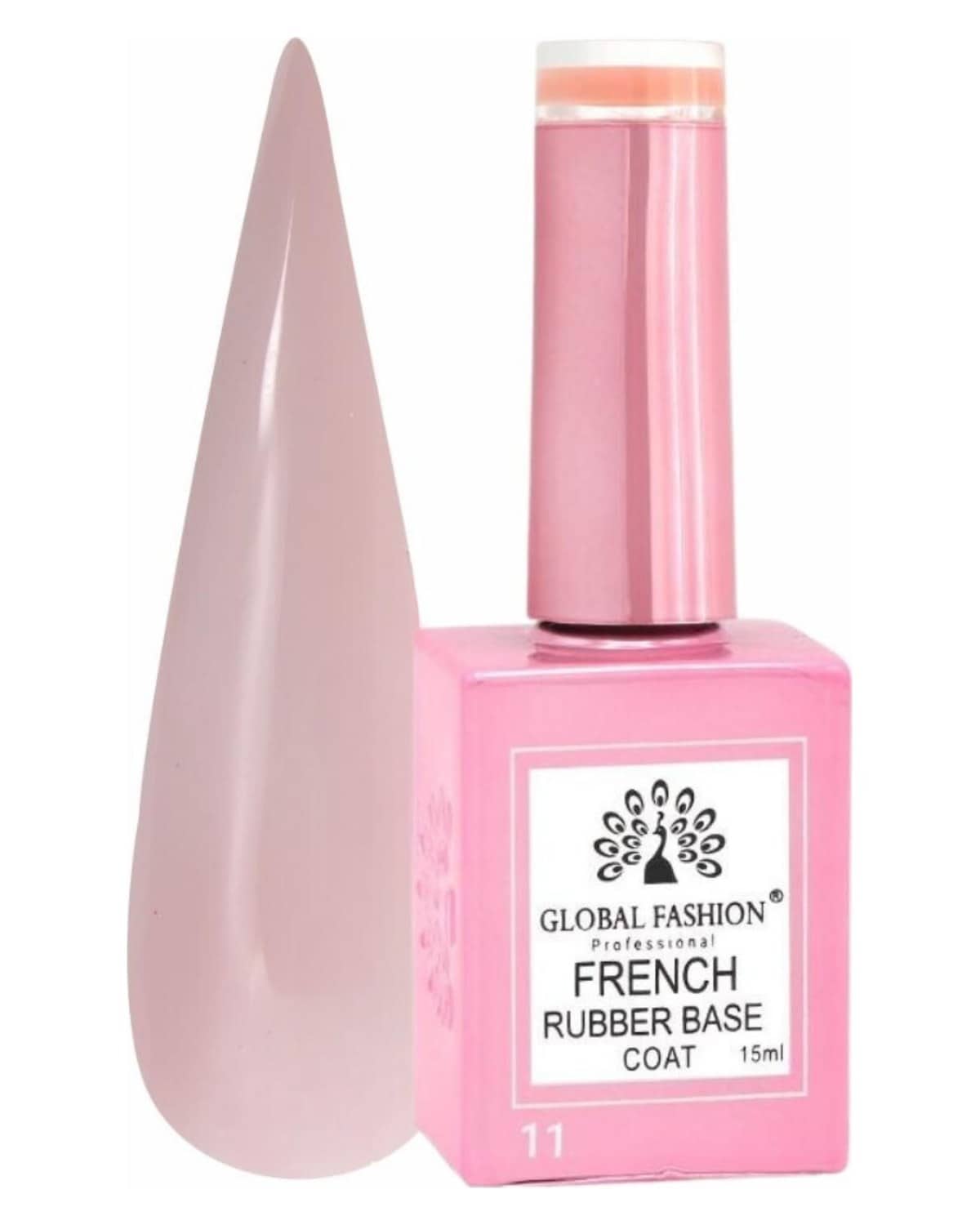 GLOBAL FASHION Professional French Rubber Base Coat 15ml: Long-Lasting, Durable, & Chip-Resistant Gel Nail Polish Base Coat for Manicure and Pedicure | (11)