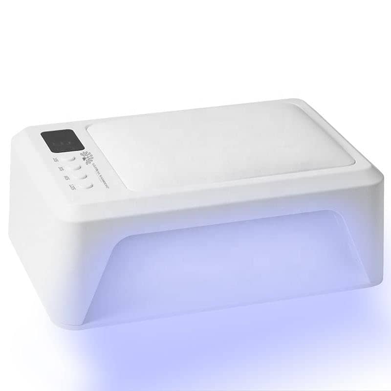 Global Fashion 2-in-1 UV/LED Nail Lamp with Hand Pillow- 120W, Fast Curing, Multiple Timer Settings, Travel-Friendly, Salon-Quality Results at Home, Hand In and Out Technology- L-1003(White)