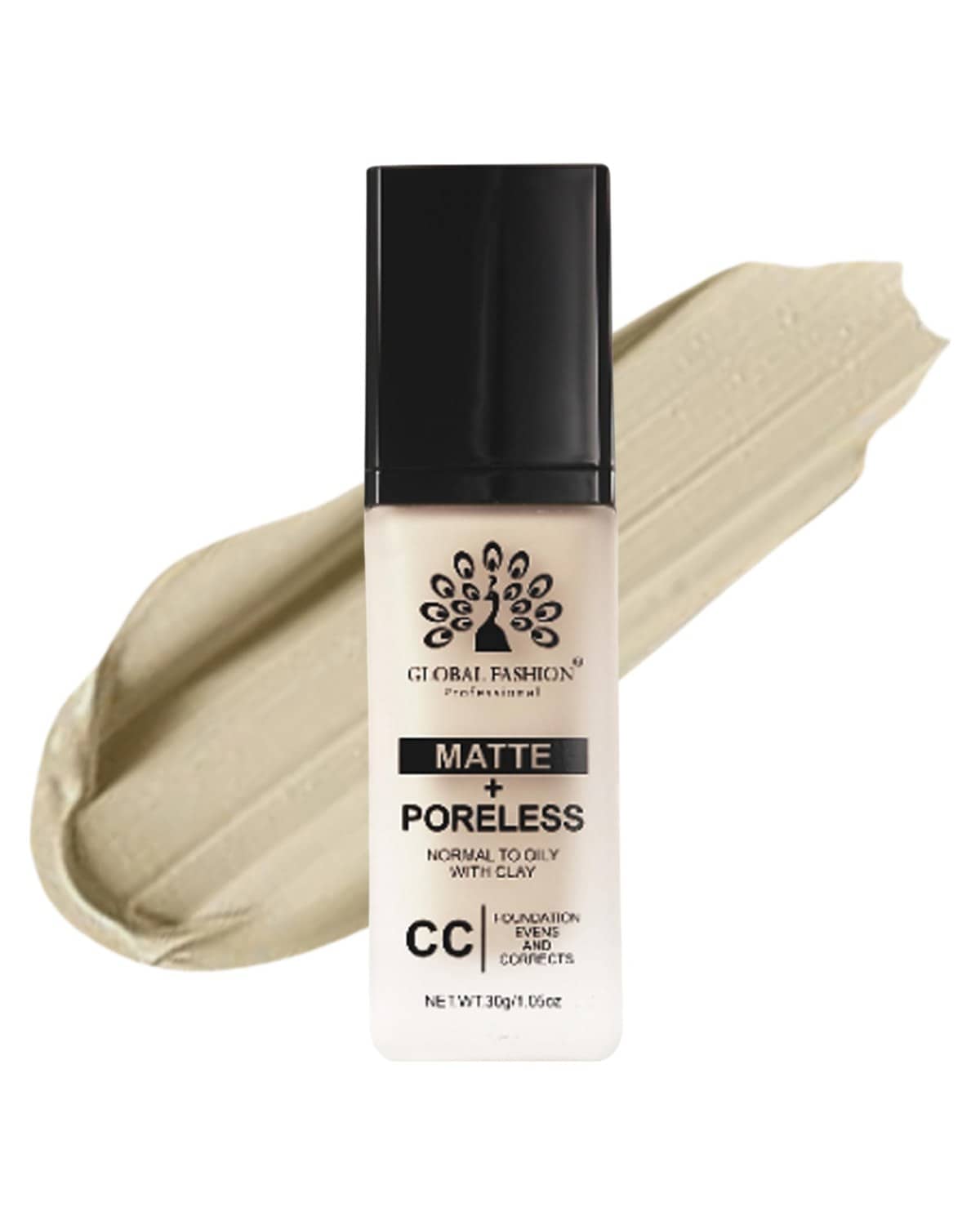 Global Fashion Matte & Poreless CC Foundation - 8 Shades, Oil‑Control, Clay‑Infused Tone‑Perfecting SPF - Free Cream, Lightweight, Buildable Coverage for Normal Oily Skin (G018 - D)