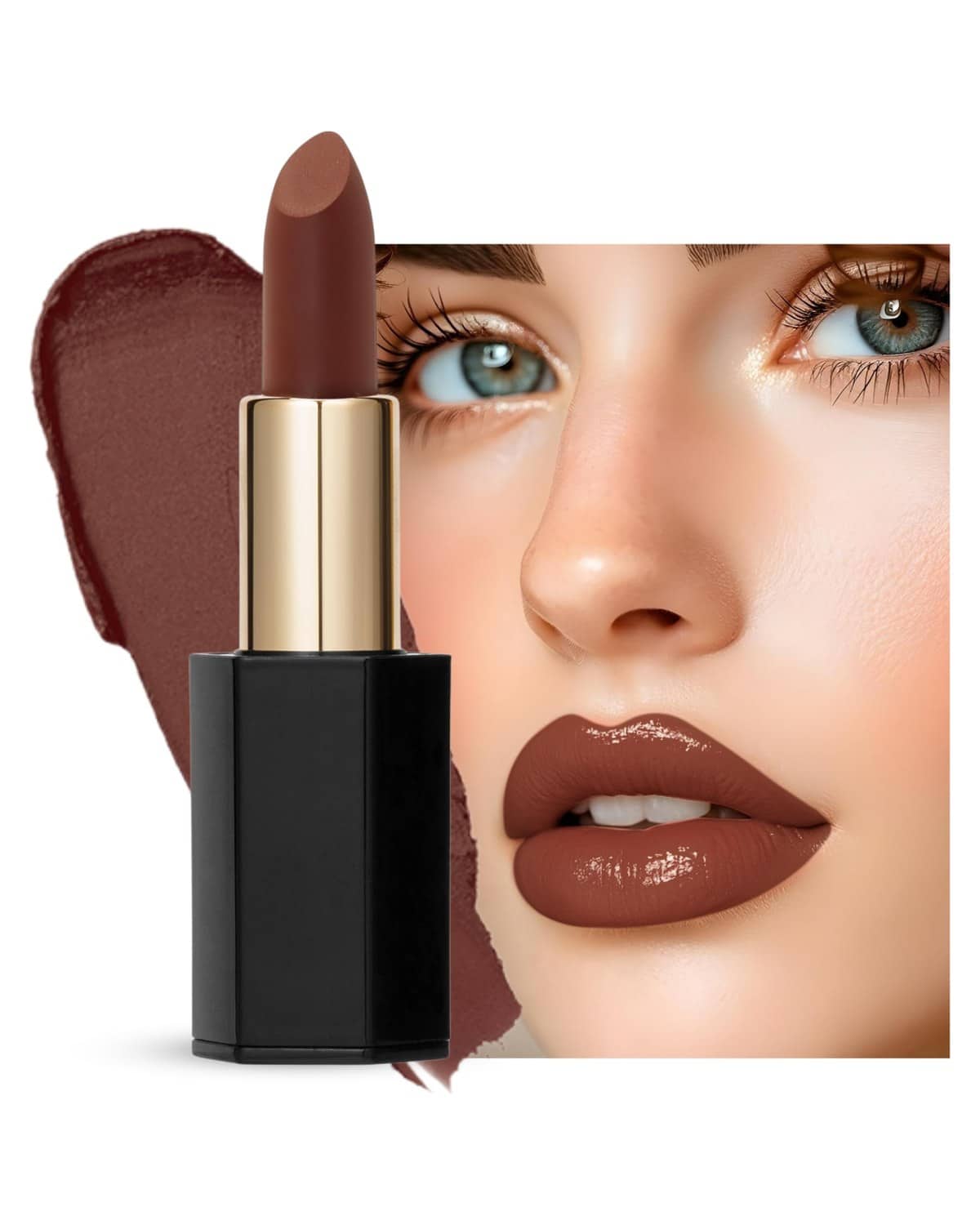 Velvet Moisturizing Matte Lipstick - 24 Long-Lasting Shades, Highly Pigmented, Smudge-Proof, Vegan & Cruelty-Free, Luxe Non-Drying Formula with Velvet Finish (123 Sanguine Brown, 3)