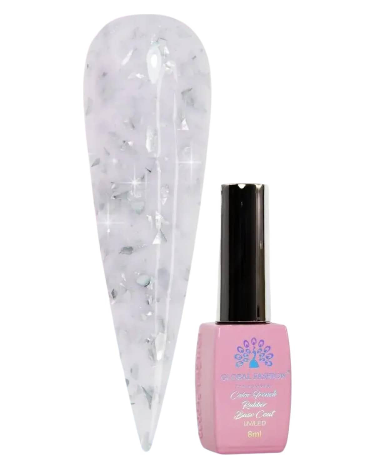 GLOBAL FASHION Professional Non-Toxic Flakes Base Coat for Women - Vegan, Cruelty-Free, Long-lasting, Strong, and Flexible - 8ml | (09)