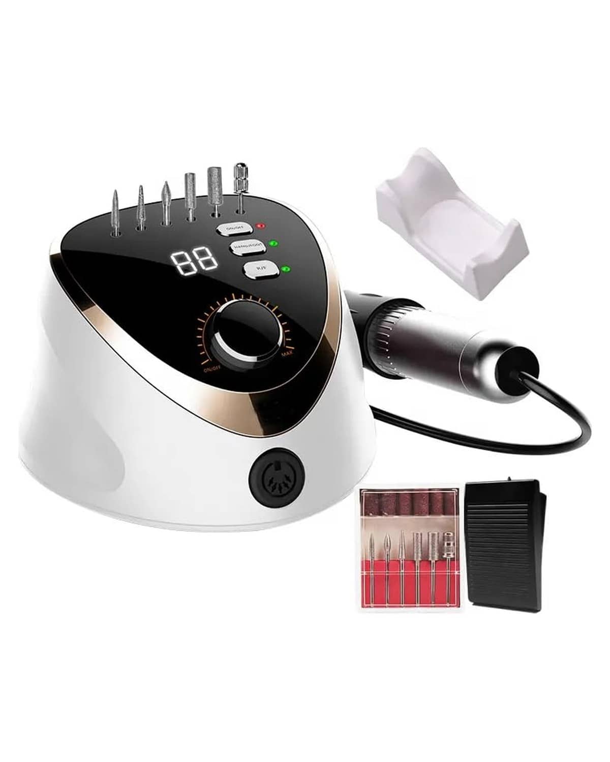 GLOBAL FASHION M12 Professional Electric Nail Drill – 35,000 RPM, 68W E-File, Variable Speed, Forward/Reverse, Low Noise, Ergonomic Design for Salon-Quality Manicures & Pedicures