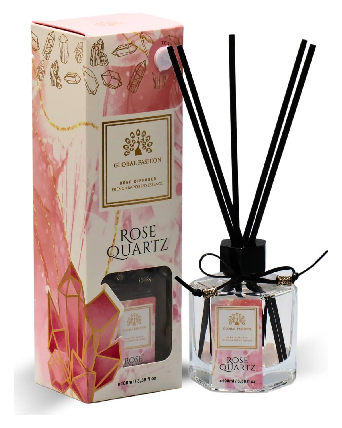 Luxury Reed Diffuser 100ml | French Imported Essence, Long-Lasting Fresh Floral Scent | Eco-Friendly Home Decor & Aromatherapy Gift Set (Rose Quartz)