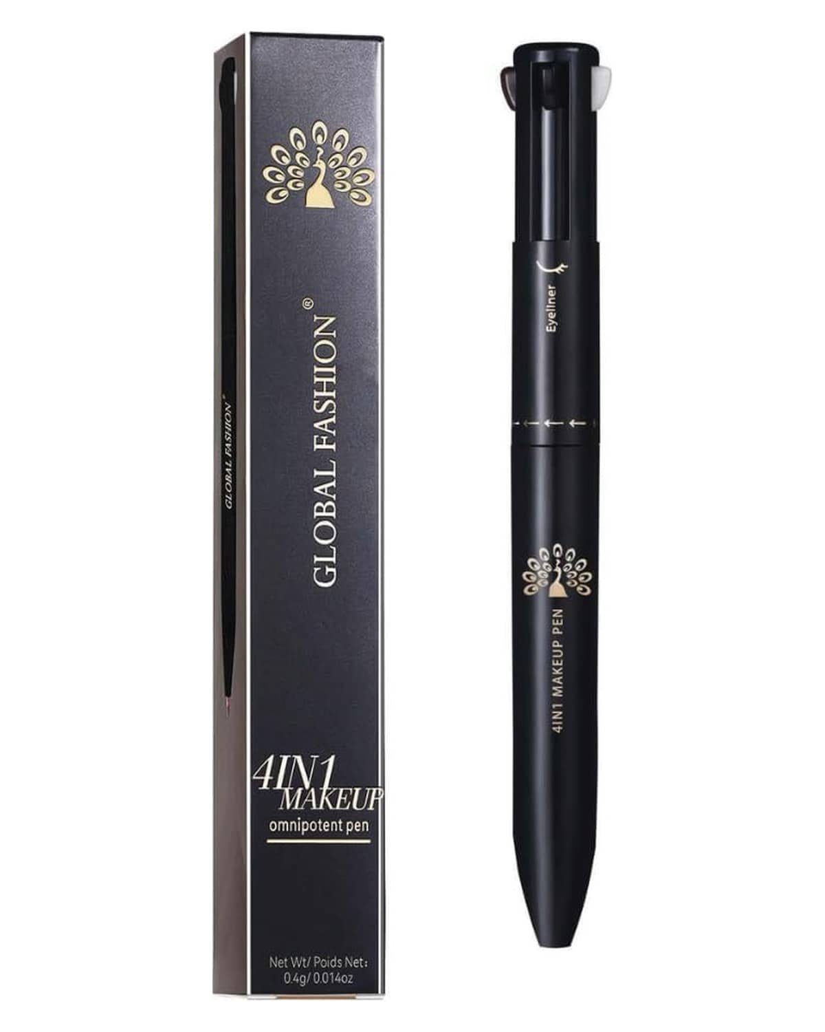 4-in-1 Makeup Pen – Eyebrow Pencil, Black Eyeliner, Lip Liner & Highlighter | Retractable, Waterproof, Smudge-Proof, Long-Lasting Beauty Stick for Quick Touch-Ups (Shade 3)