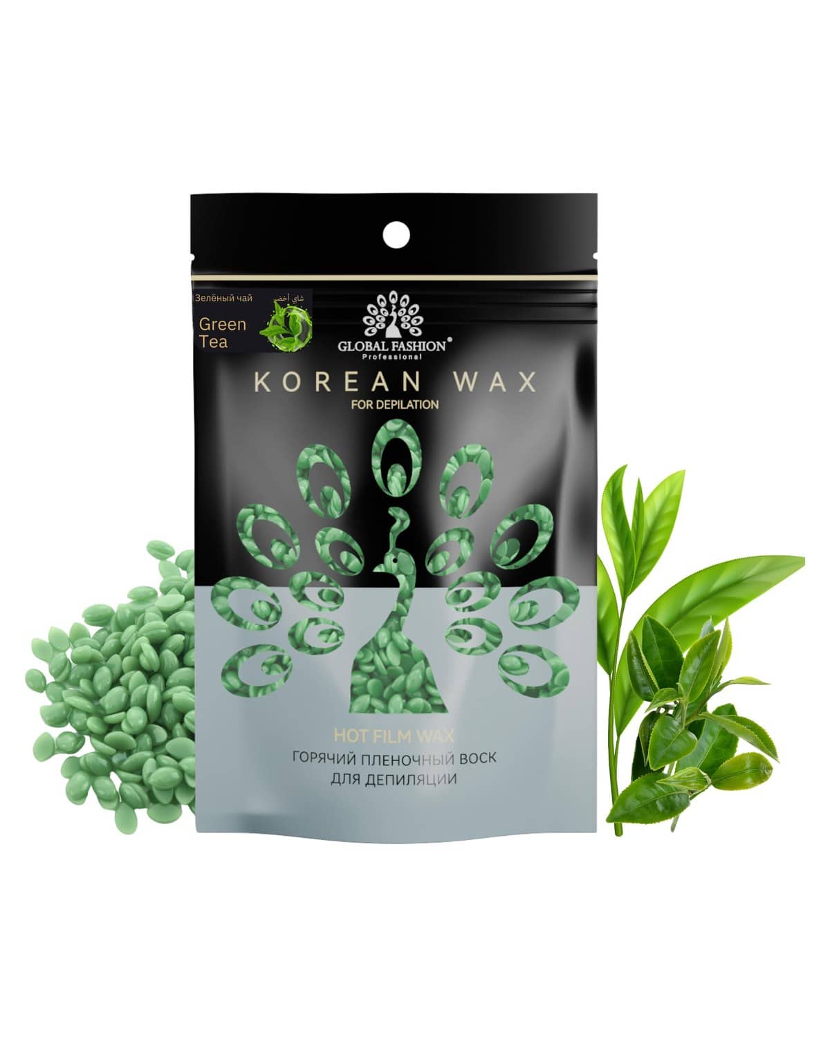 Korean Hot Film Hard Wax Beans for Painless Hair Removal – 12 Variants Stripless Korean Waxing Beads for Bikini, Legs, Face, Body – All Skin Types (500g, GREEN TEA)