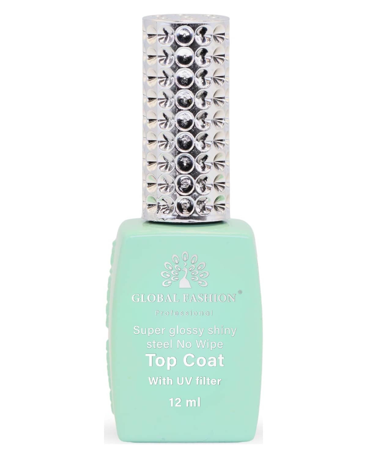 Global Fashion Professional Steel No Wipe Top Coat for Nails - Super Glossy Shiny, UV Lamp Required, Anti-Scratch, Long-Lasting Protection, 12ml (With UV Fillter, 12ml)