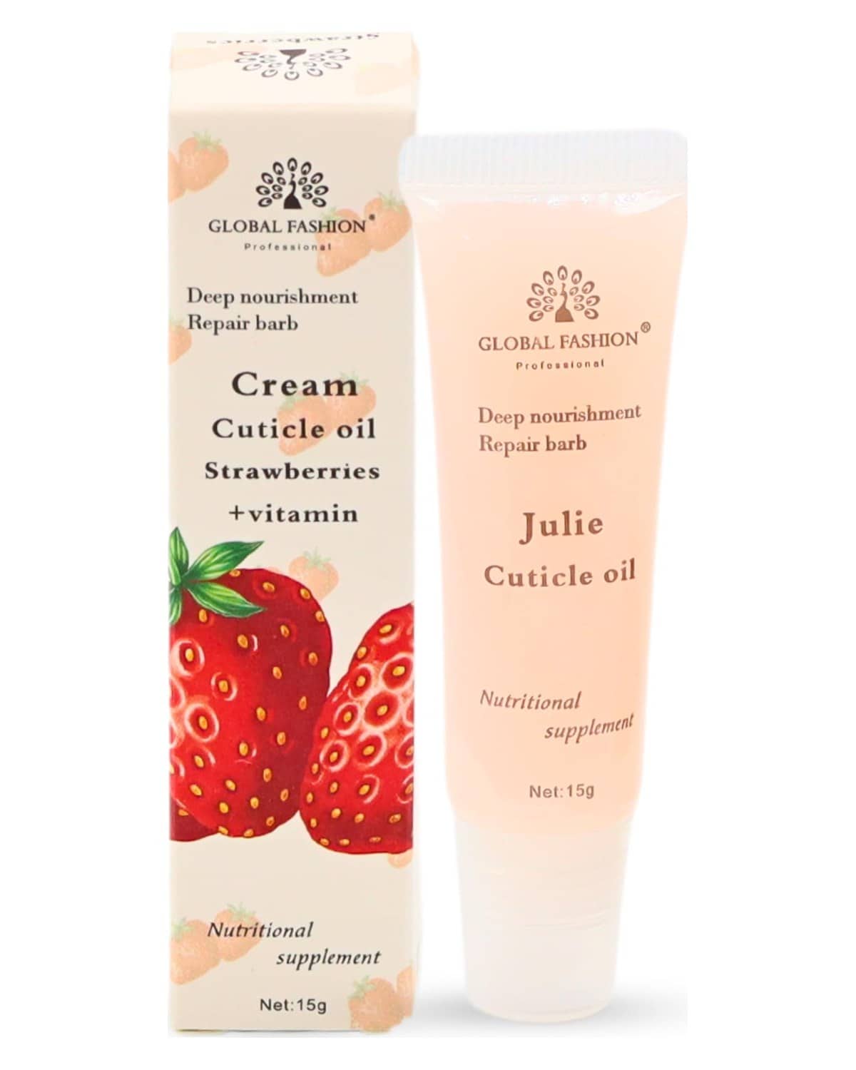 GLOBAL FASHION Professional Global Fashion Cream Cuticle Oil - Cherry Scent + Vitamins - Nourishing Nail & Cuticle Care (Strawberries + Vitamin)